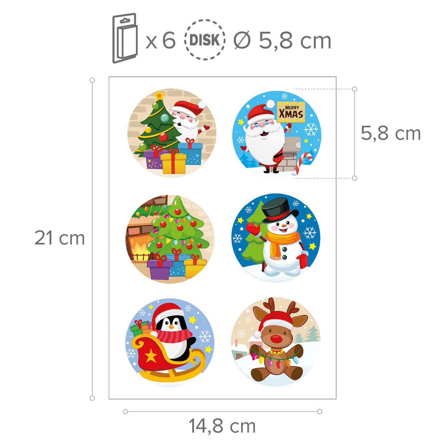 MIX DISCOS COMESTIBLES NAVIDAD ZERO 6U Ø 5,8CM