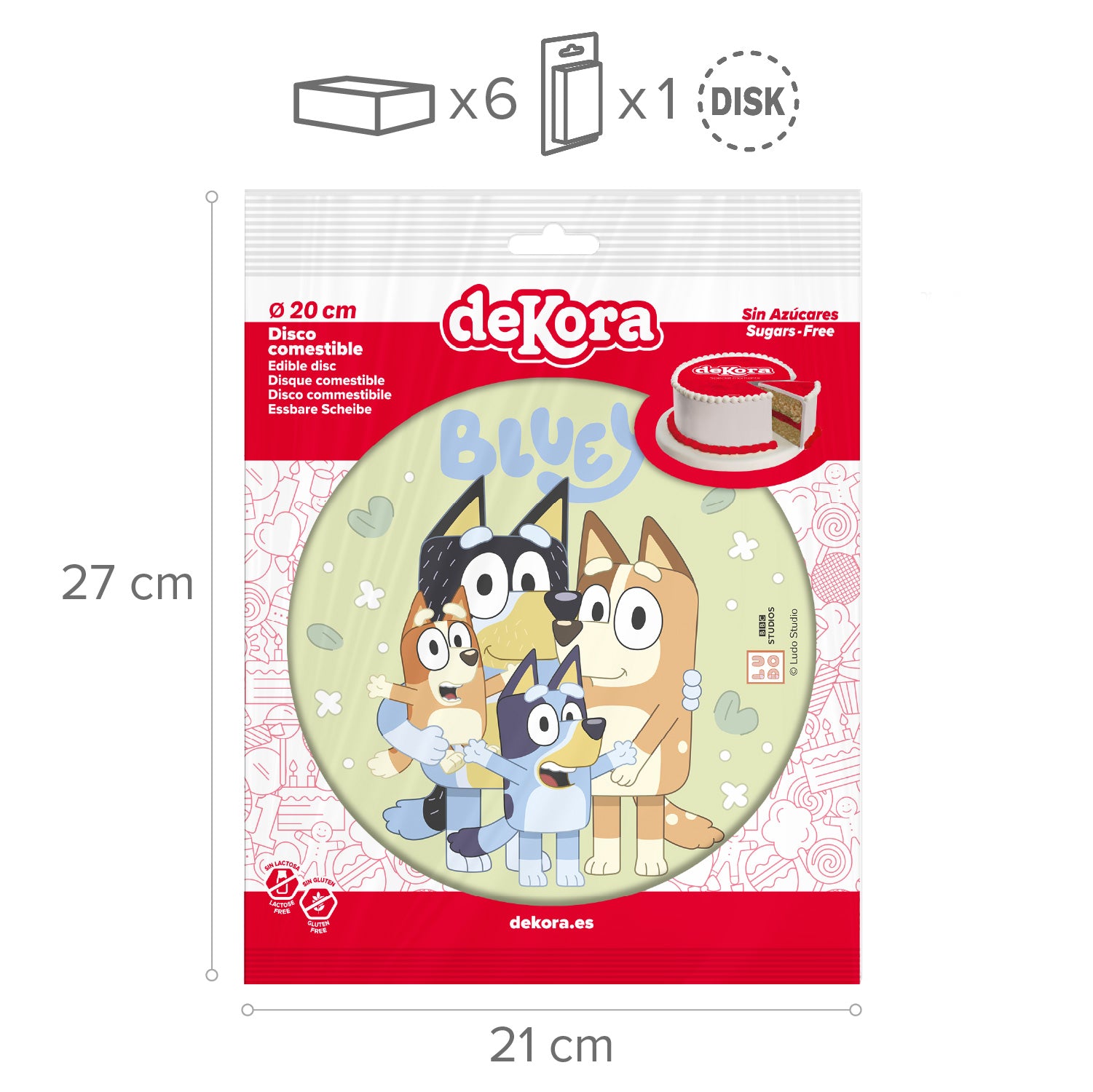 DISCO COMESTIBLE TARTA BLUEY Y BINGO 20CM