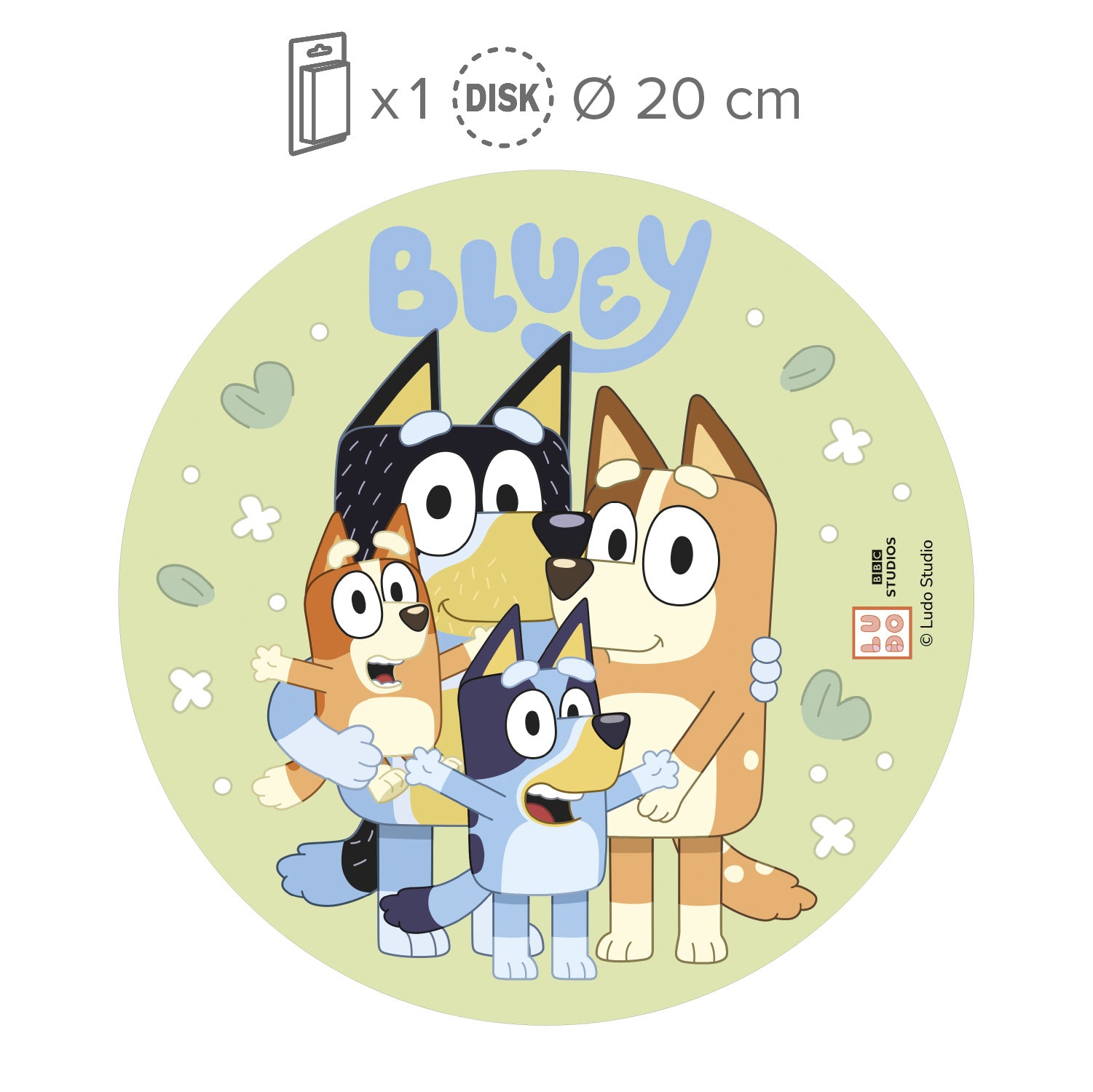 DISCO COMESTIBLE TARTA BLUEY Y BINGO 20CM