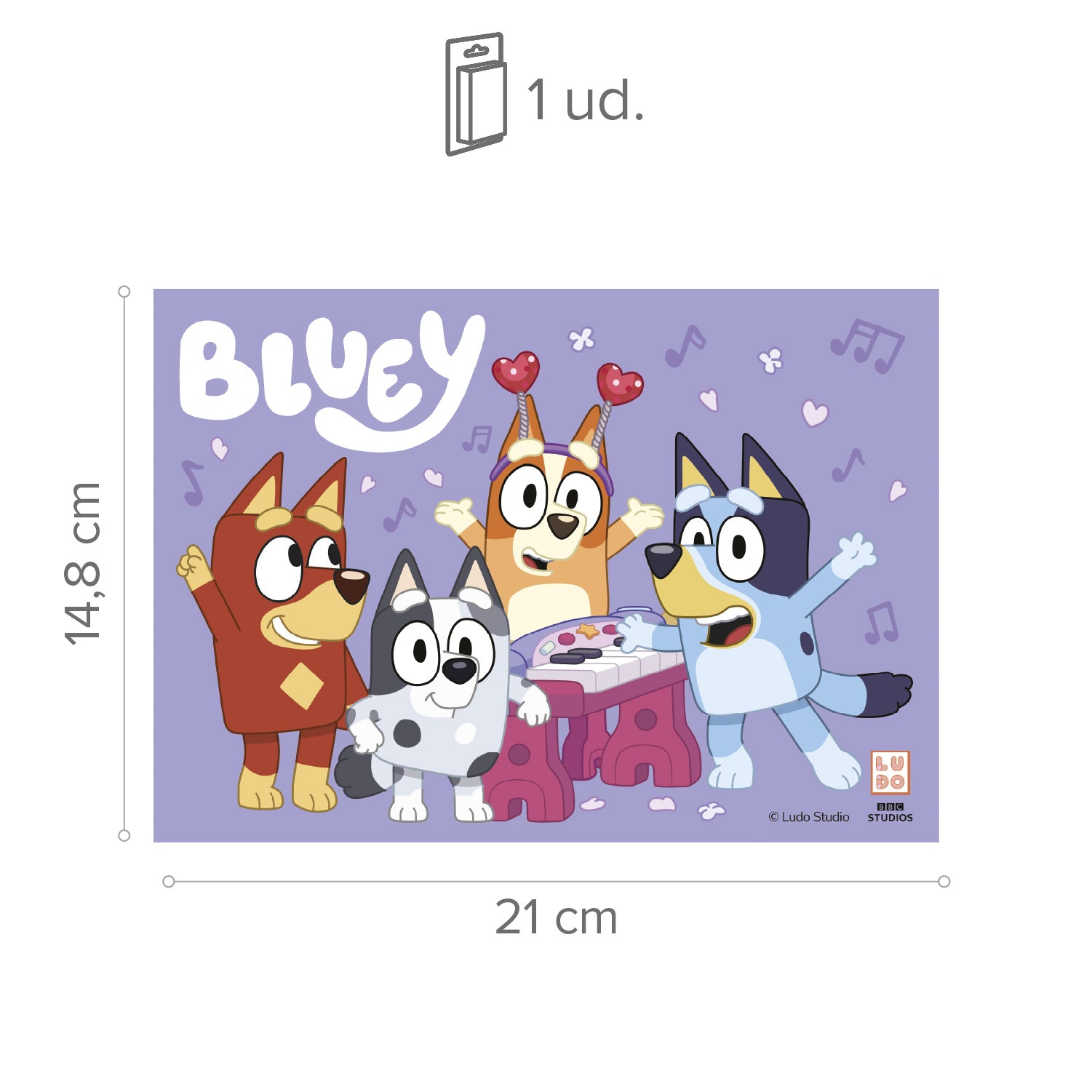 LAMINA COMESTIBLE TARTA BLUEY Y BINGO 14,8X21CM A5