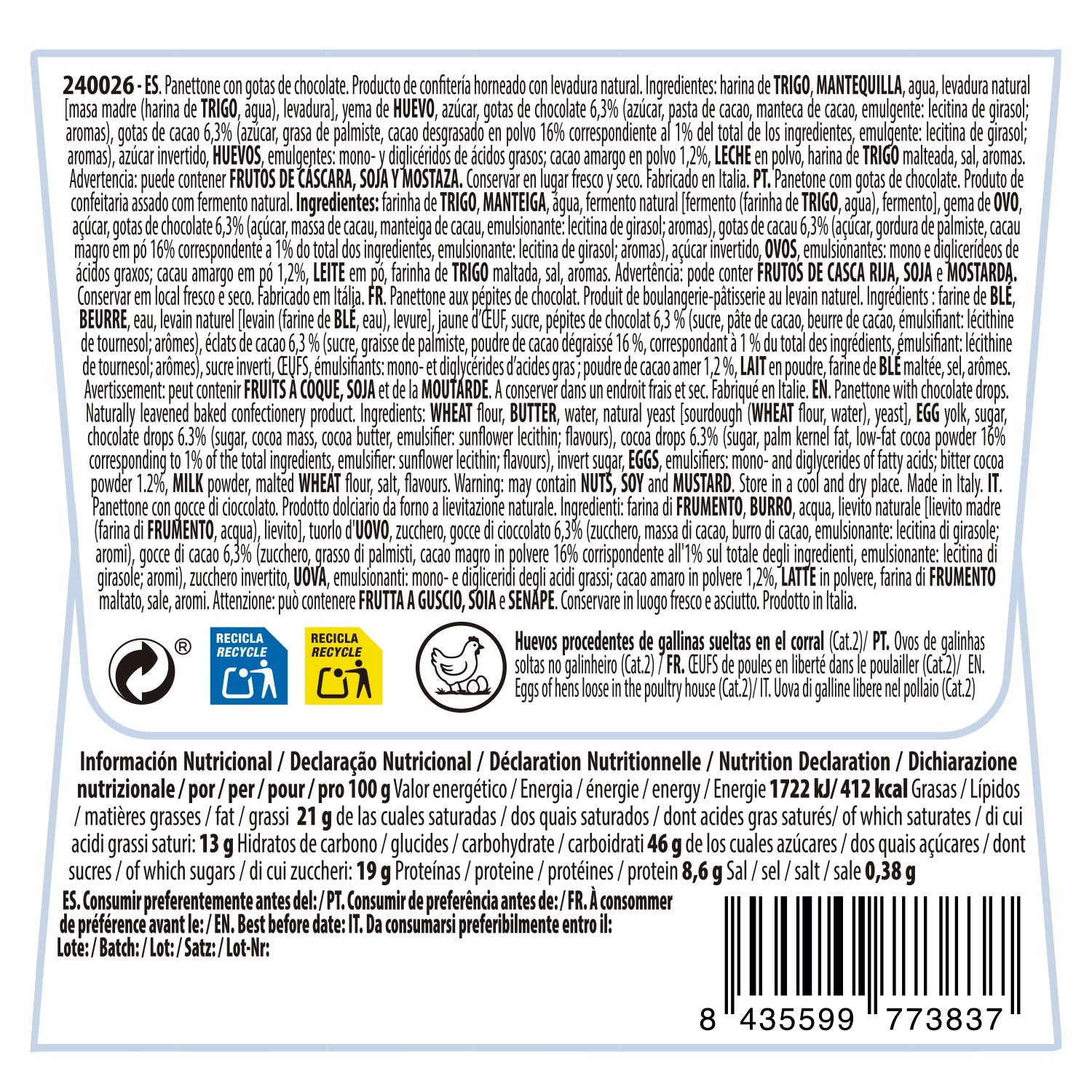 PANETTONE CON CHOCOLATE THE ELF 100GR