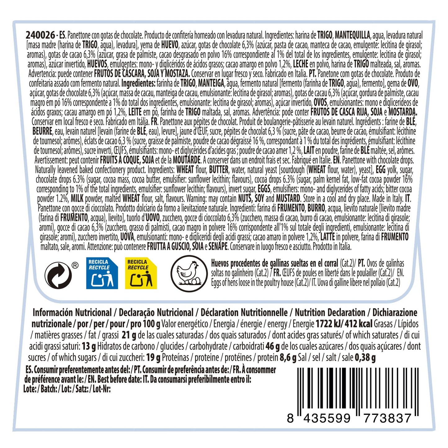 PANETTONE CON CHOCOLATE THE ELF 100GR