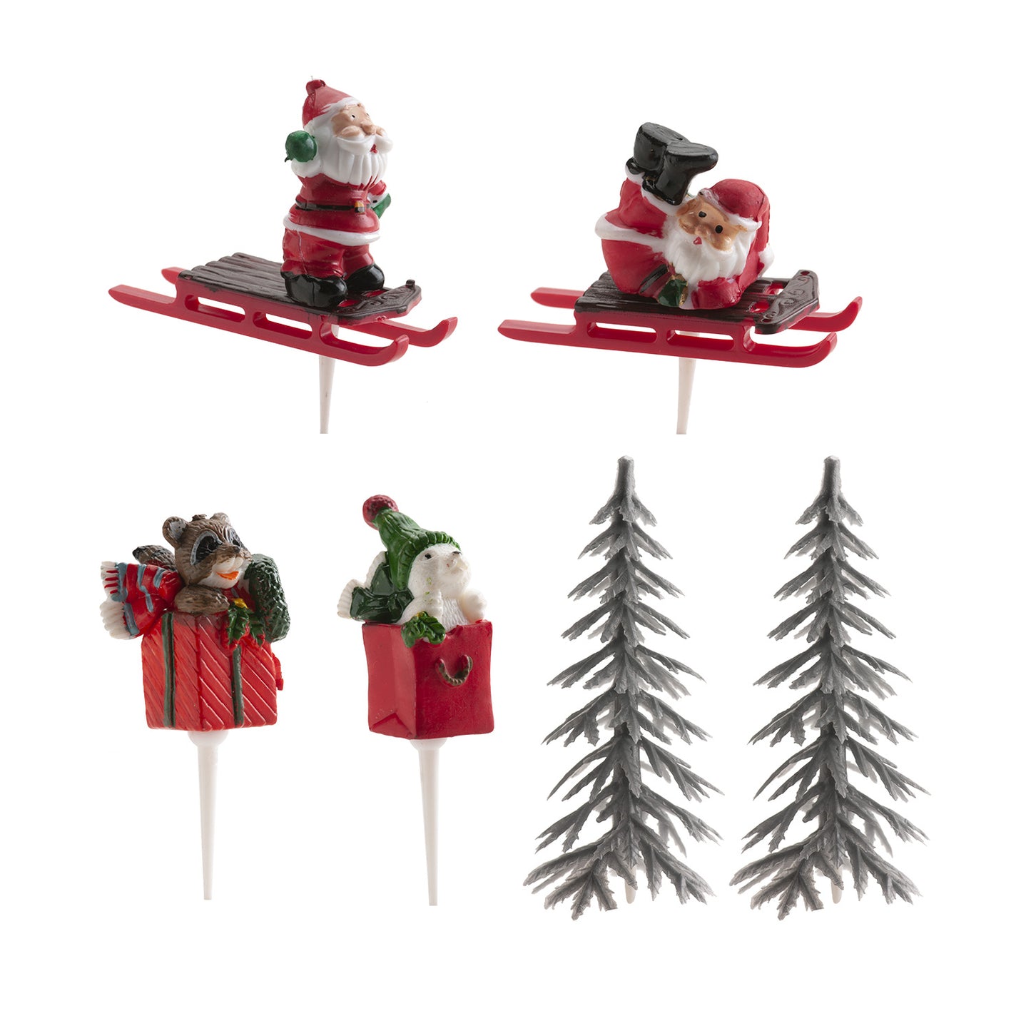 CAKE TOPPER FIGURA PLASTICO PINO PLATA, 6 UDS, 12 BOLSAS