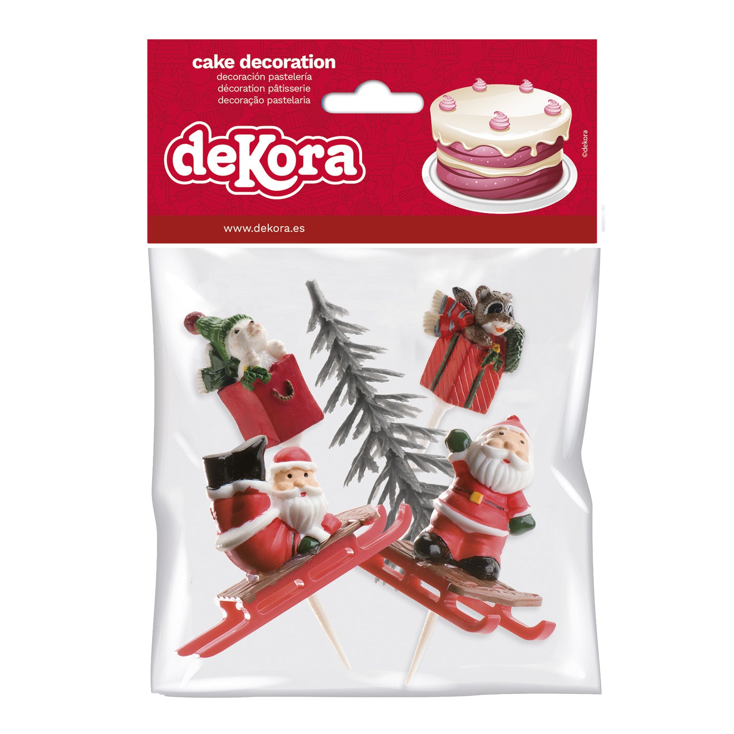 CAKE TOPPER FIGURA PLASTICO PINO PLATA, 6 UDS, 12 BOLSAS