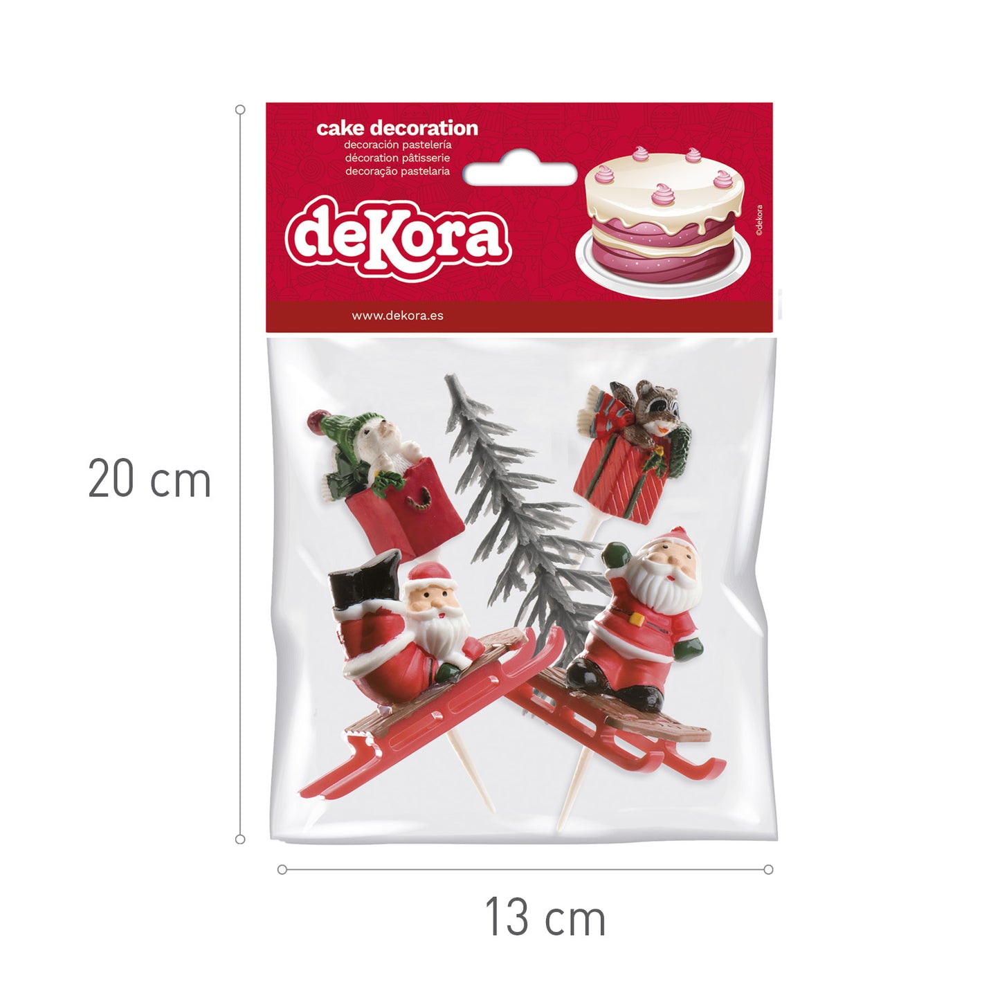 CAKE TOPPER FIGURA PLASTICO PINO PLATA, 6 UDS, 12 BOLSAS