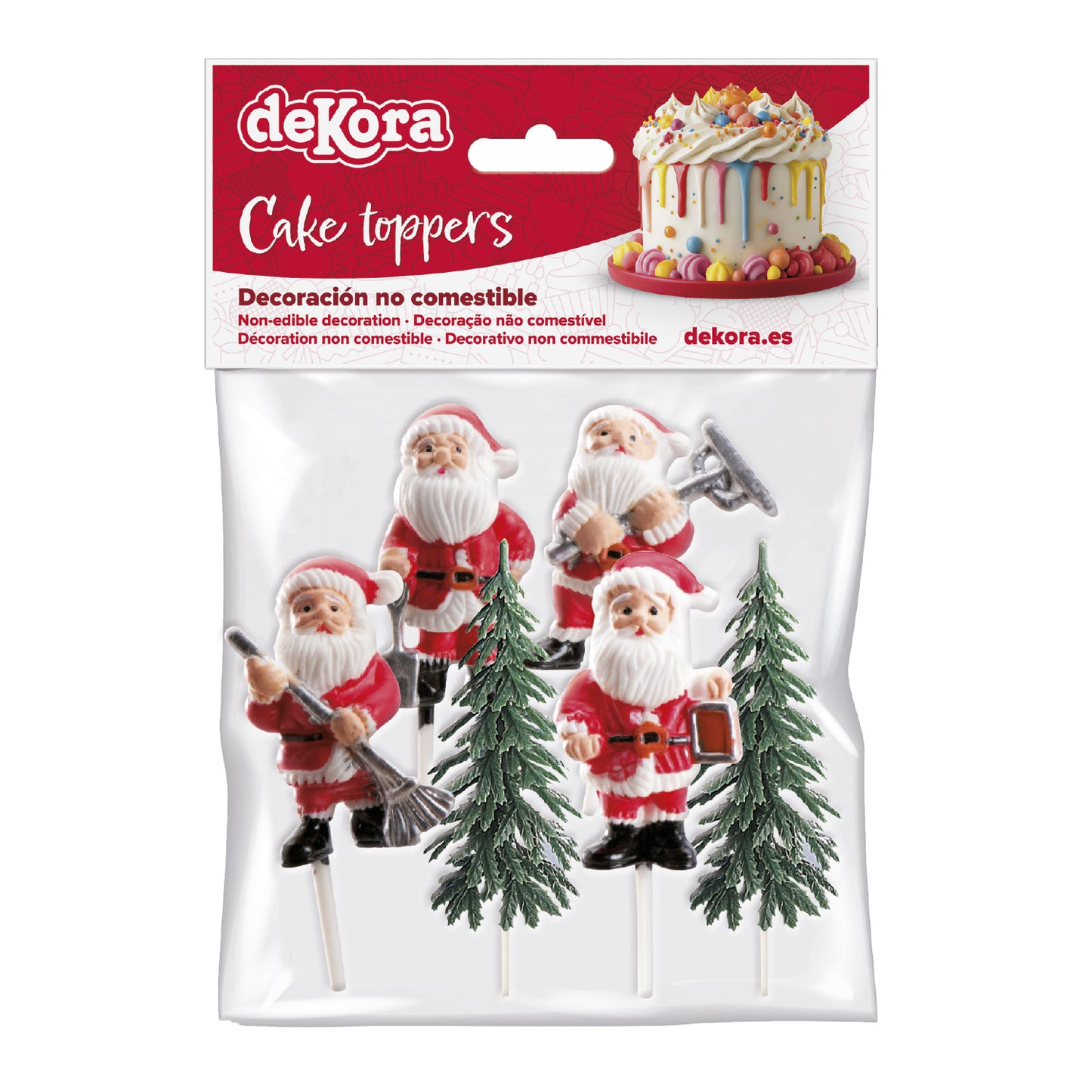 CAKE TOPPER FIGURA PLÁSTICO PINO Y SANTA, 6 UDS, 12 BOLSAS