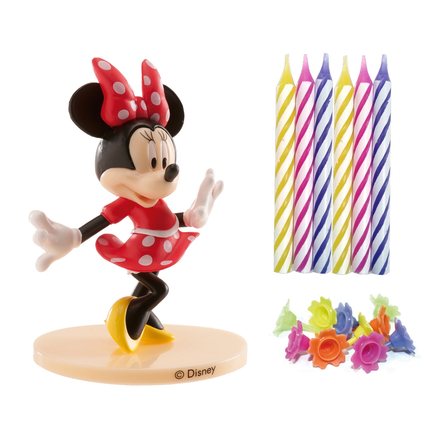 KIT PVC RETAIL MINNIE MOUSE CON 10 VELAS PARA DECORAR TARTAS