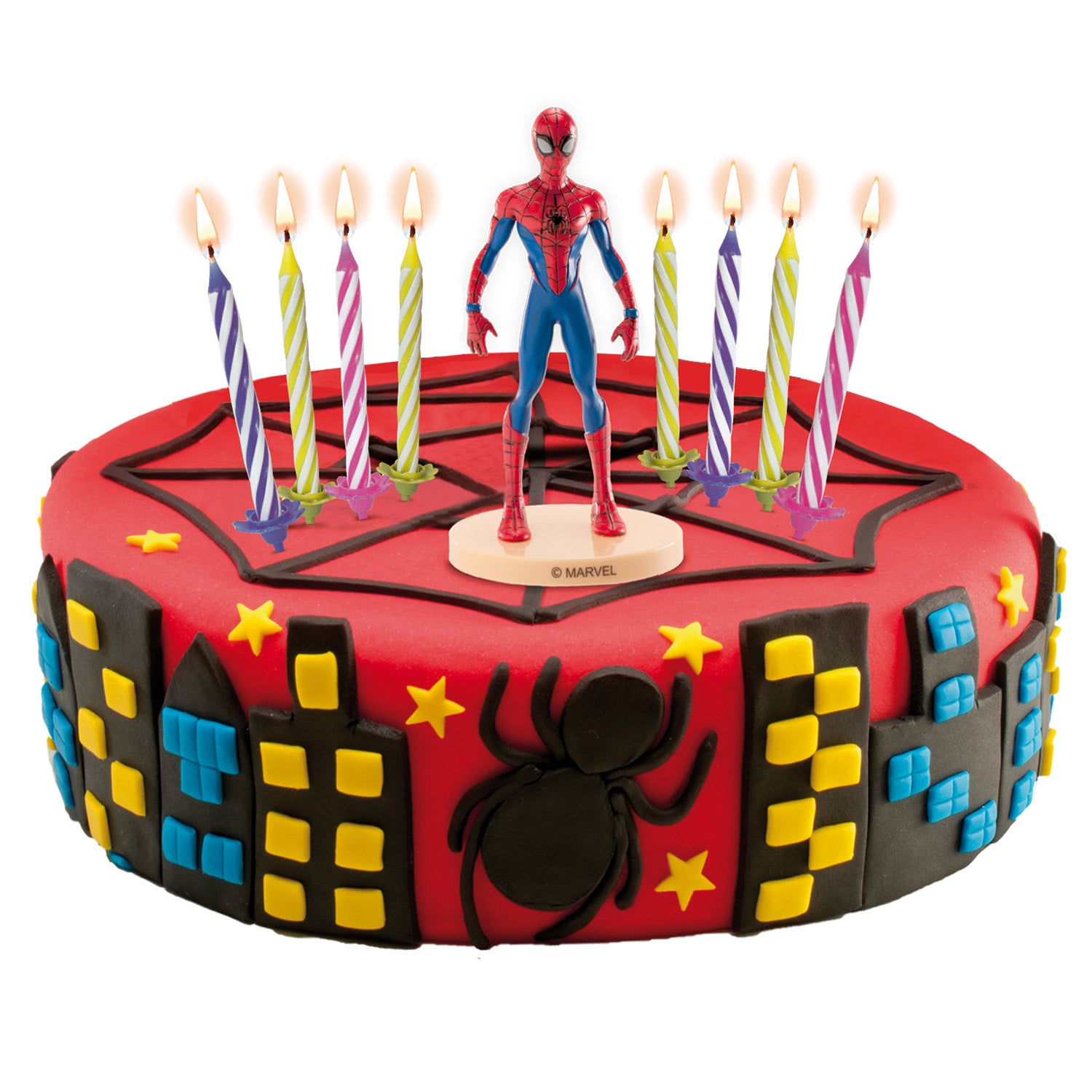 KIT PVC SPIDERMAN AVEC 10 BOUGIES POUR DÉCORER LES GÂTEAUX