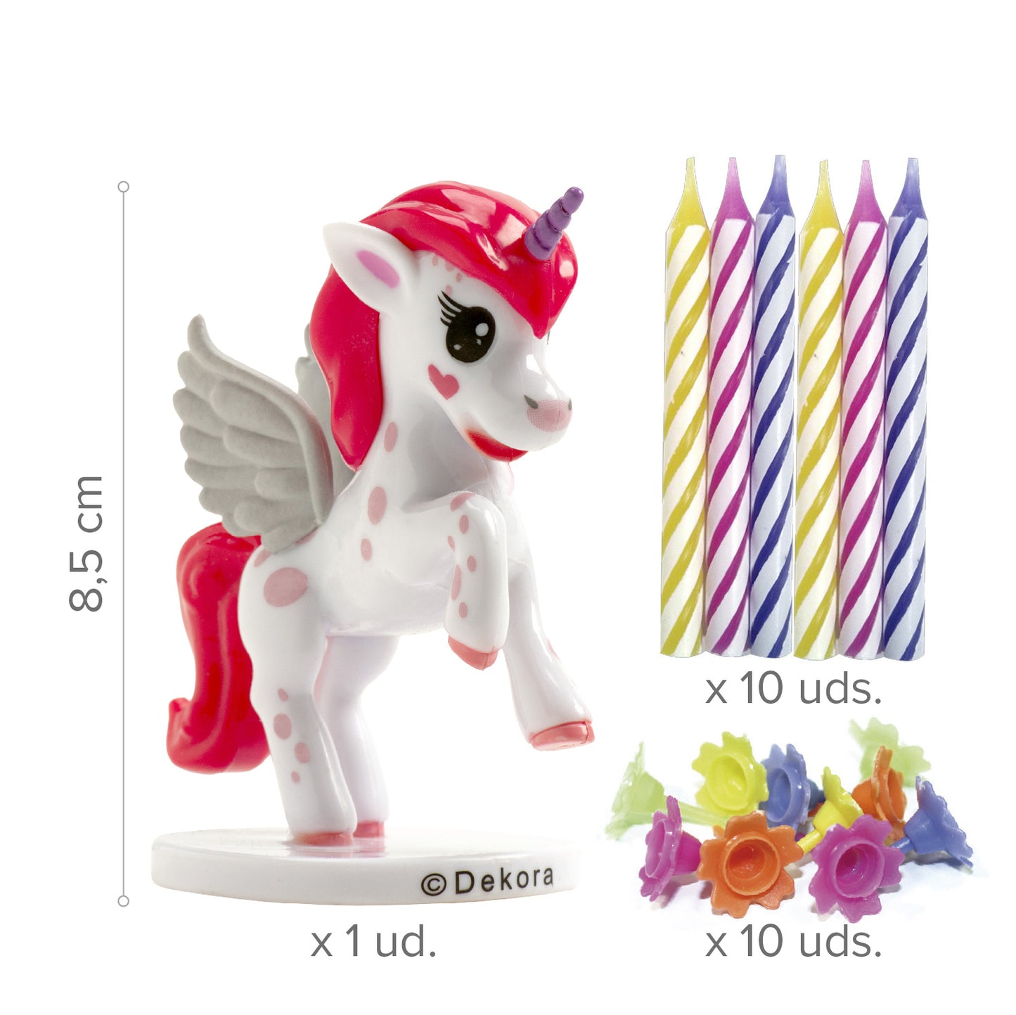 KIT PVC RETAIL UNICÓRNIO COM 10 VELAS PARA DECORAR BOLOS