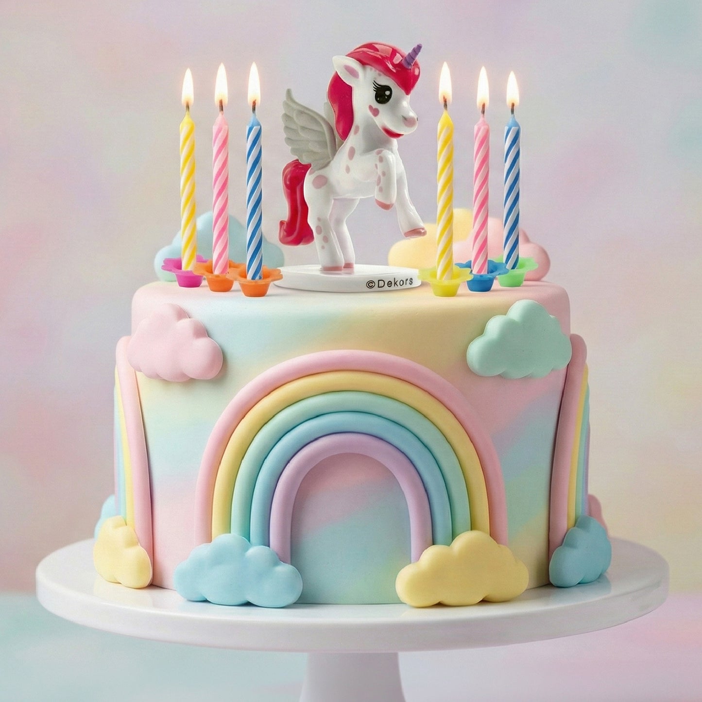 KIT PVC RETAIL UNICORNO CON 10 CANDELE PER DECORARE LE TORTE