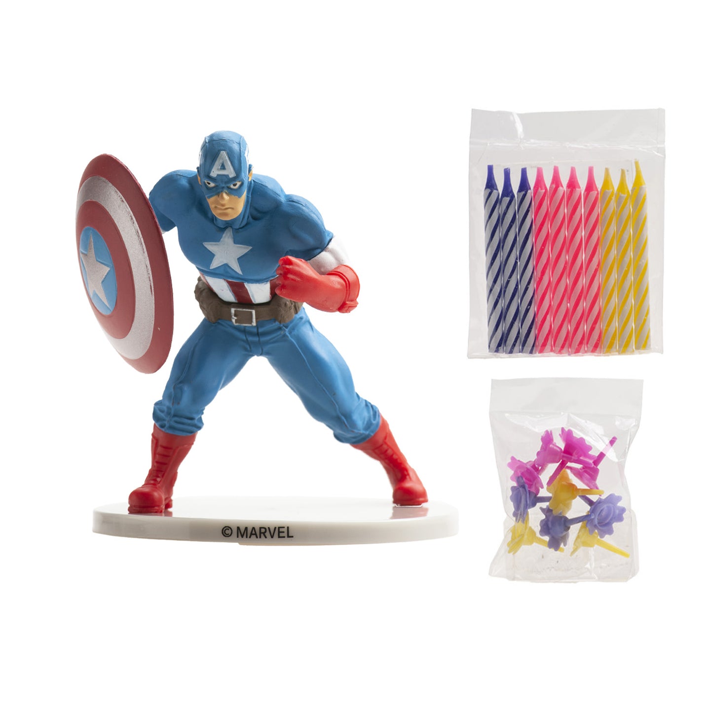 KIT PVC RETAIL CAP AMERICA CON 10 VELAS PARA DECORAR TARTAS