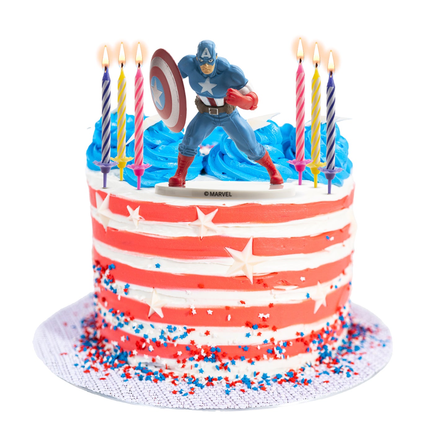KIT PVC RETAIL CAP AMERICA AVEC 10 BOUGIES POUR DÉCORER LES GÂTEAUX