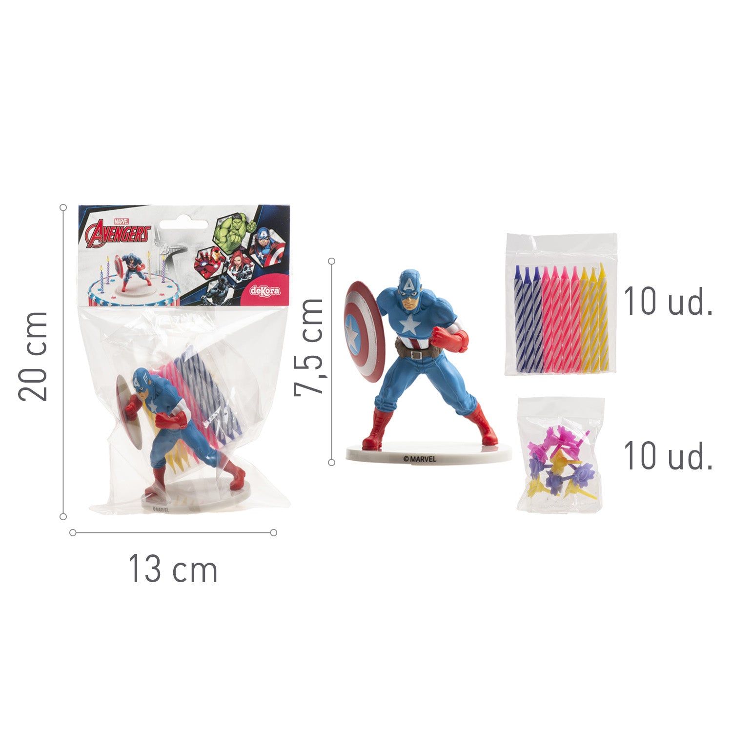 KIT PVC RETAIL CAP AMERICA COM 10 VELAS PARA DECORAR BOLOS