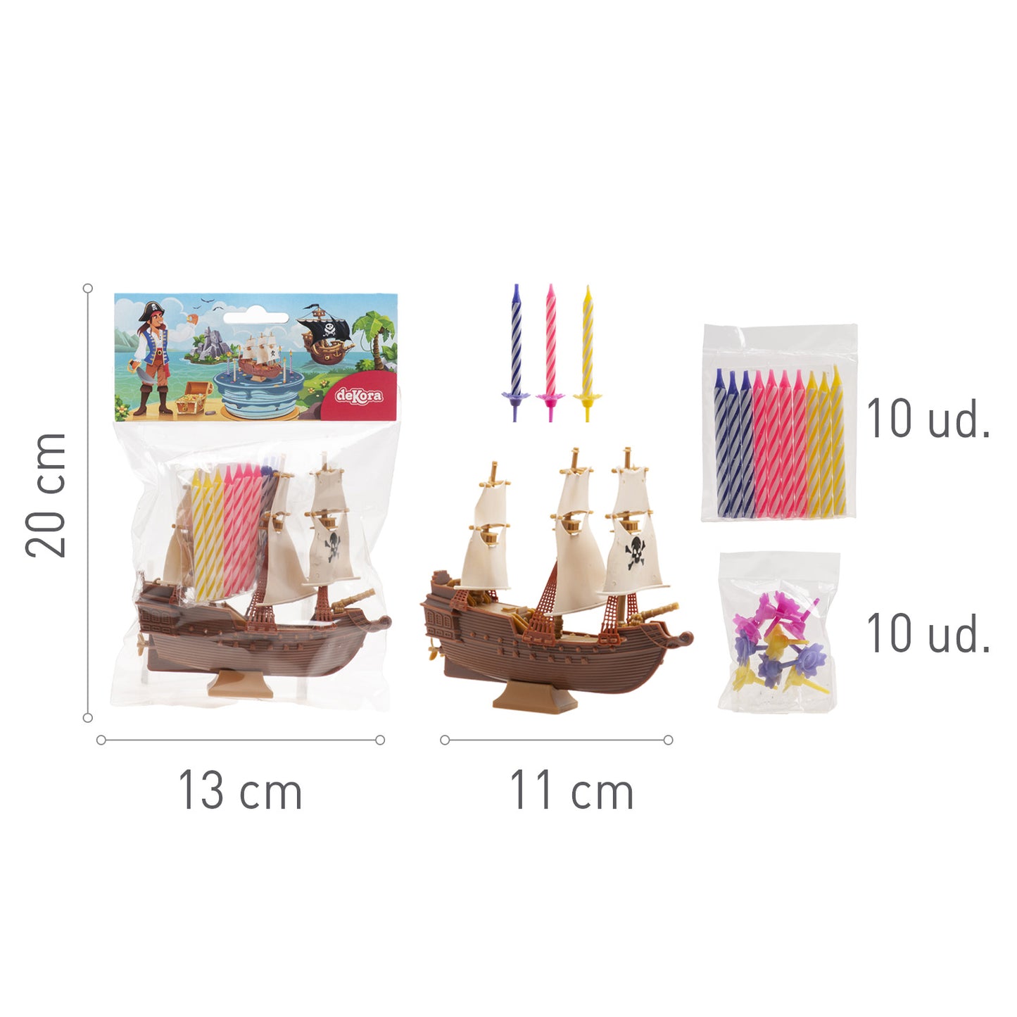 KIT PVC RETAIL PIRATAS CON 10 VELAS PARA DECORAR TARTAS