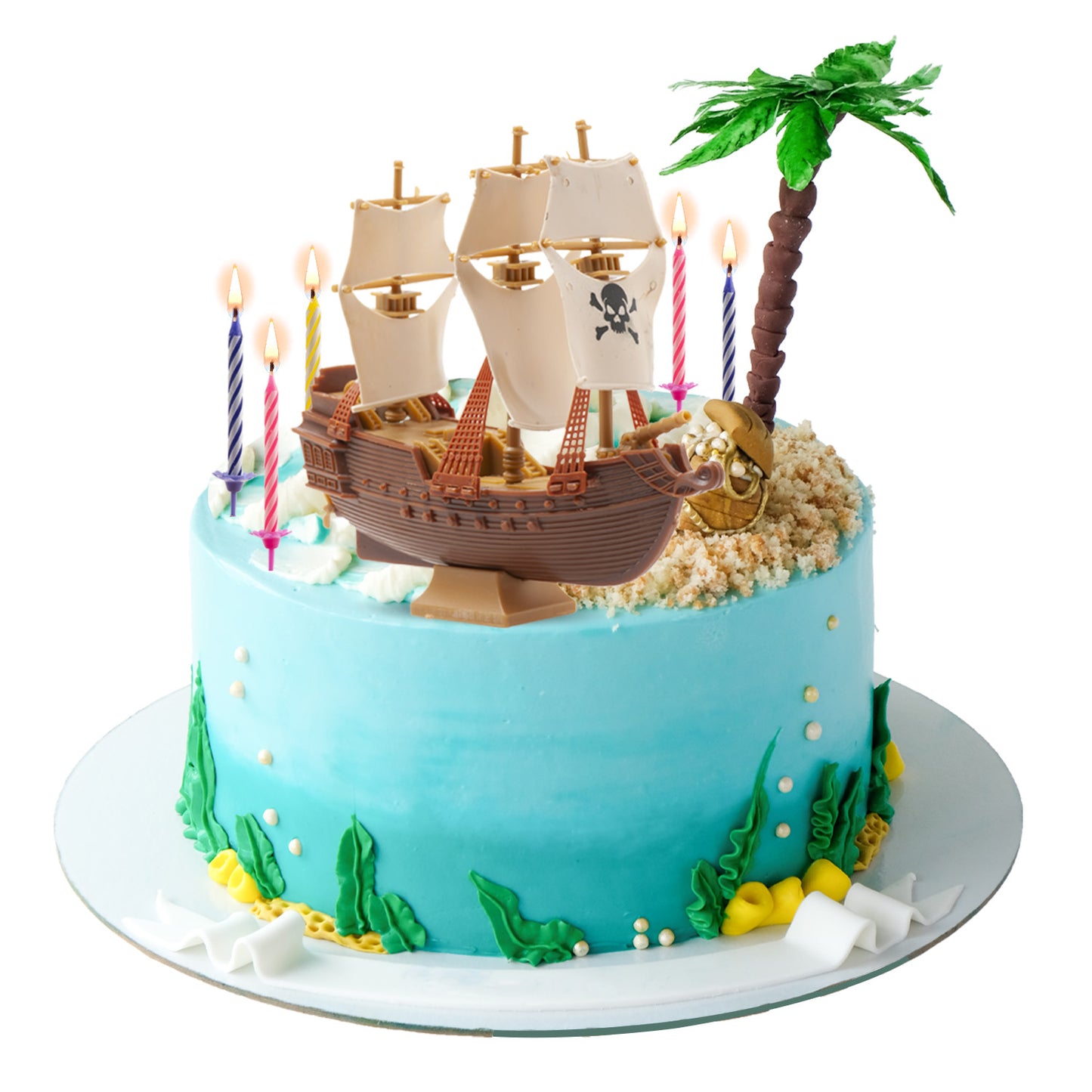 KIT PVC RETAIL PIRATAS CON 10 VELAS PARA DECORAR TARTAS