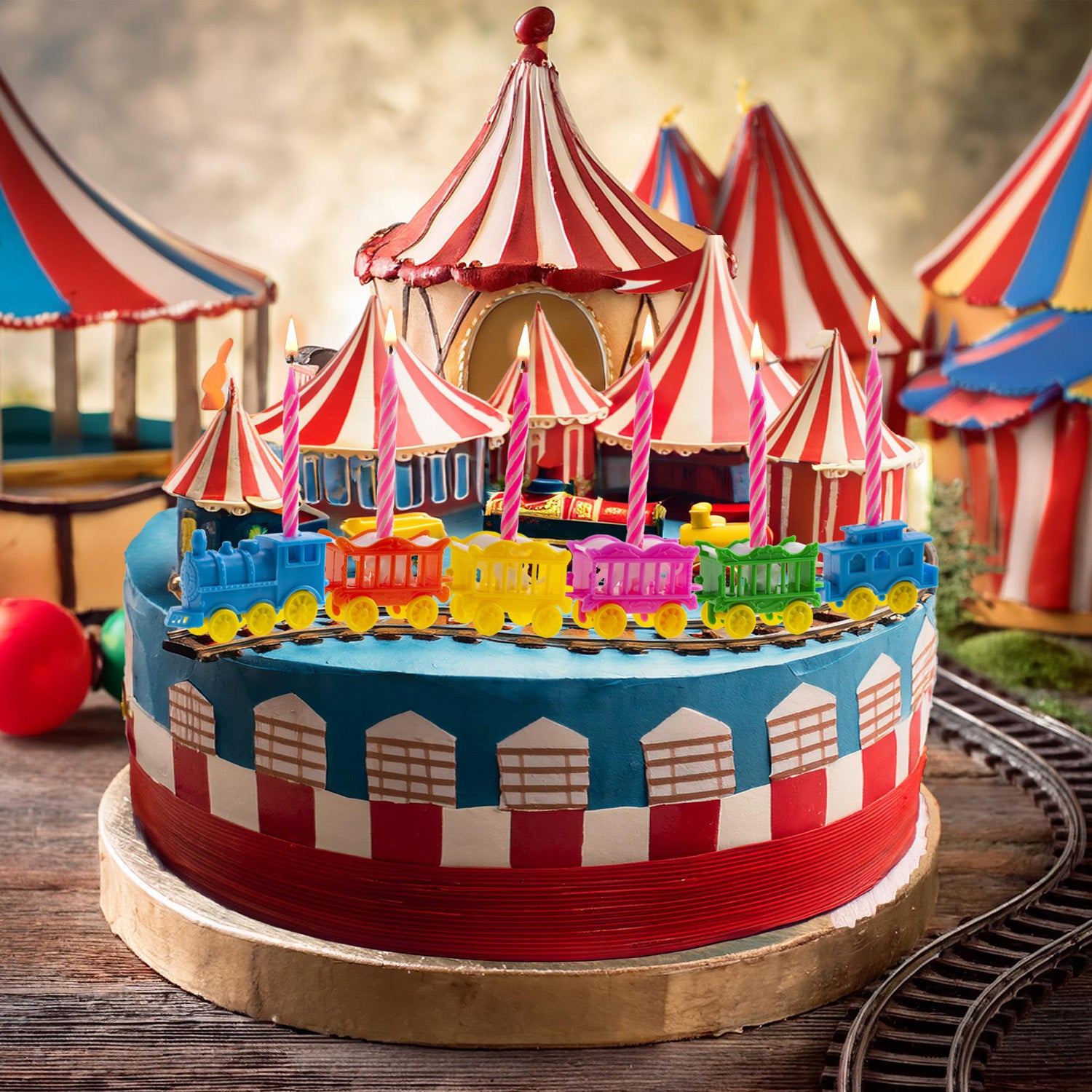 KIT PVC RETAIL CIRCO COM 10 VELAS PARA DECORAR BOLOS
