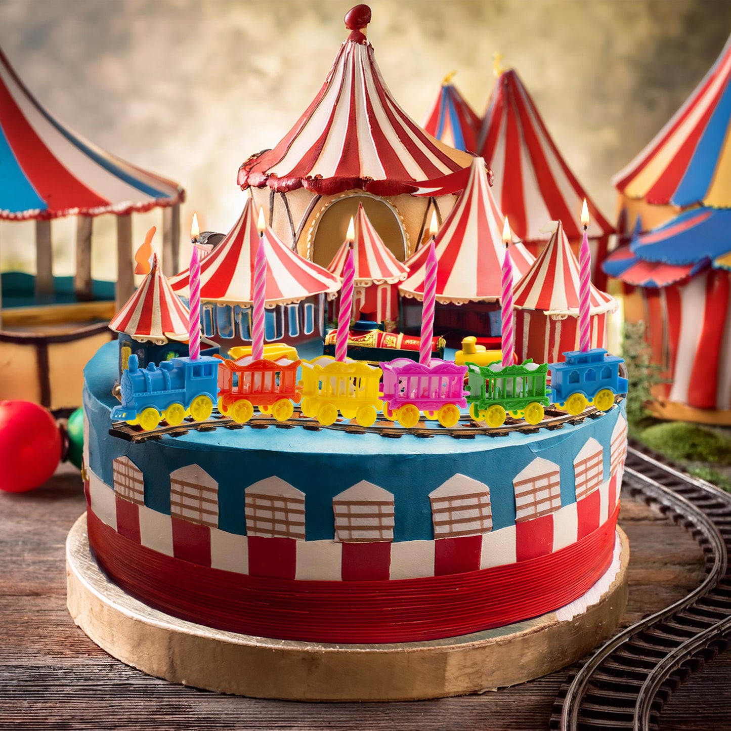 KIT PVC RETAIL CIRCO COM 10 VELAS PARA DECORAR BOLOS