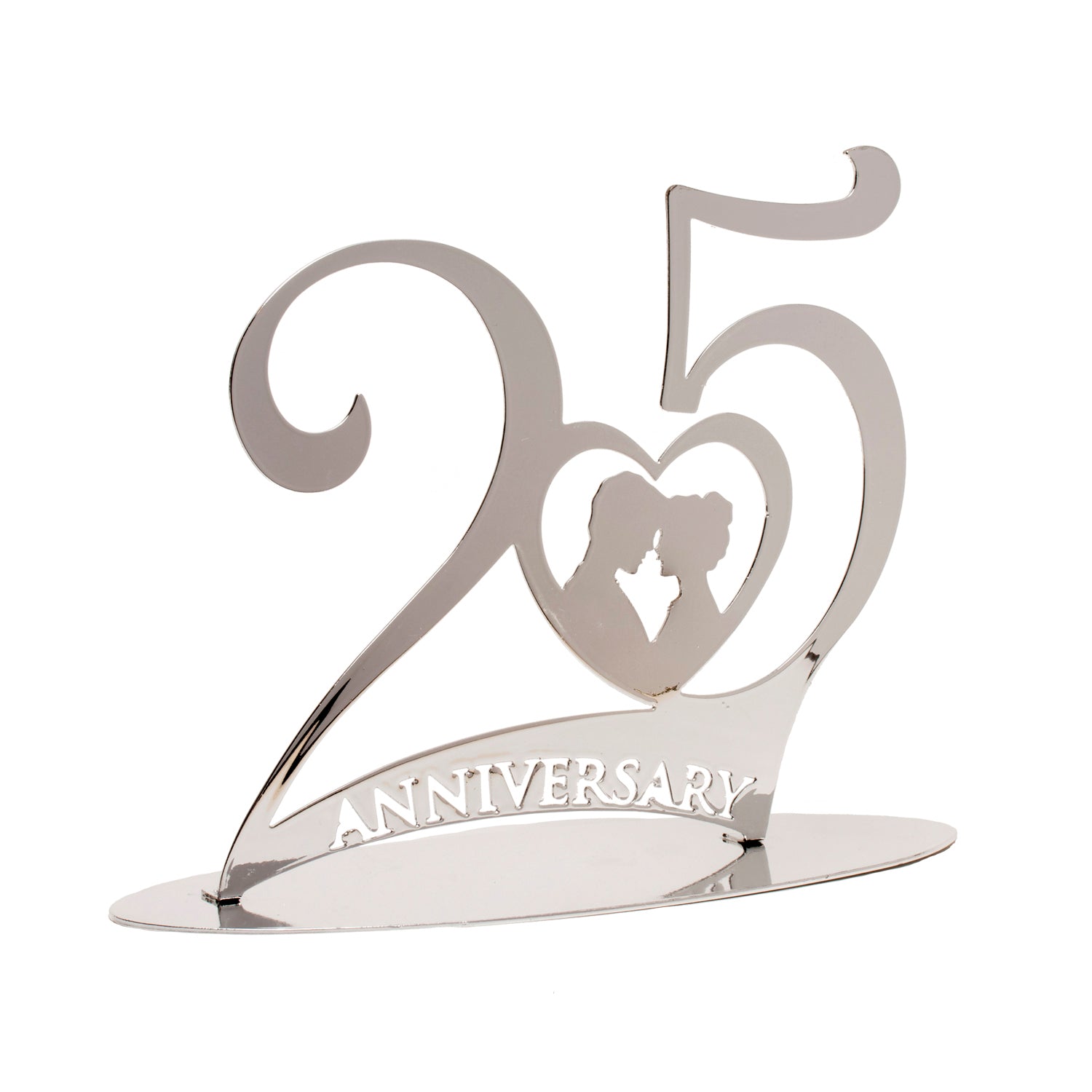 TOPO BOLO 25º ANIVERSÁRIO METAL PRATA 20X16 CM