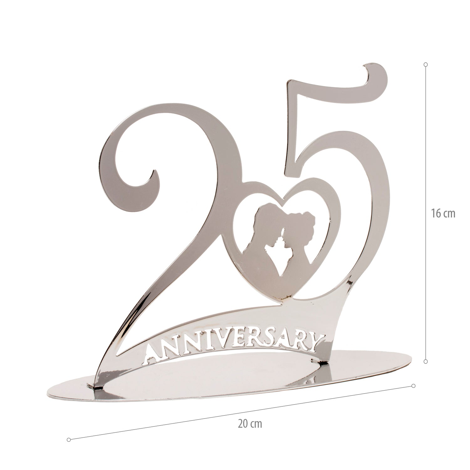 TOPO BOLO 25º ANIVERSÁRIO METAL PRATA 20X16 CM