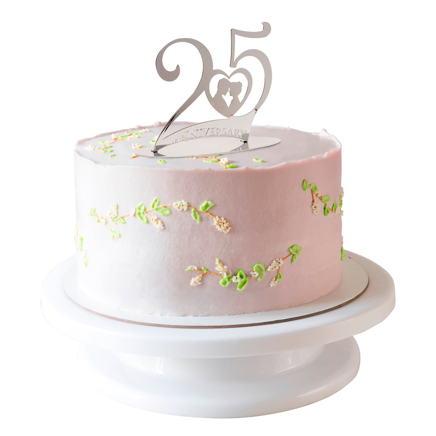 TOPO BOLO 25º ANIVERSÁRIO METAL PRATA 20X16 CM