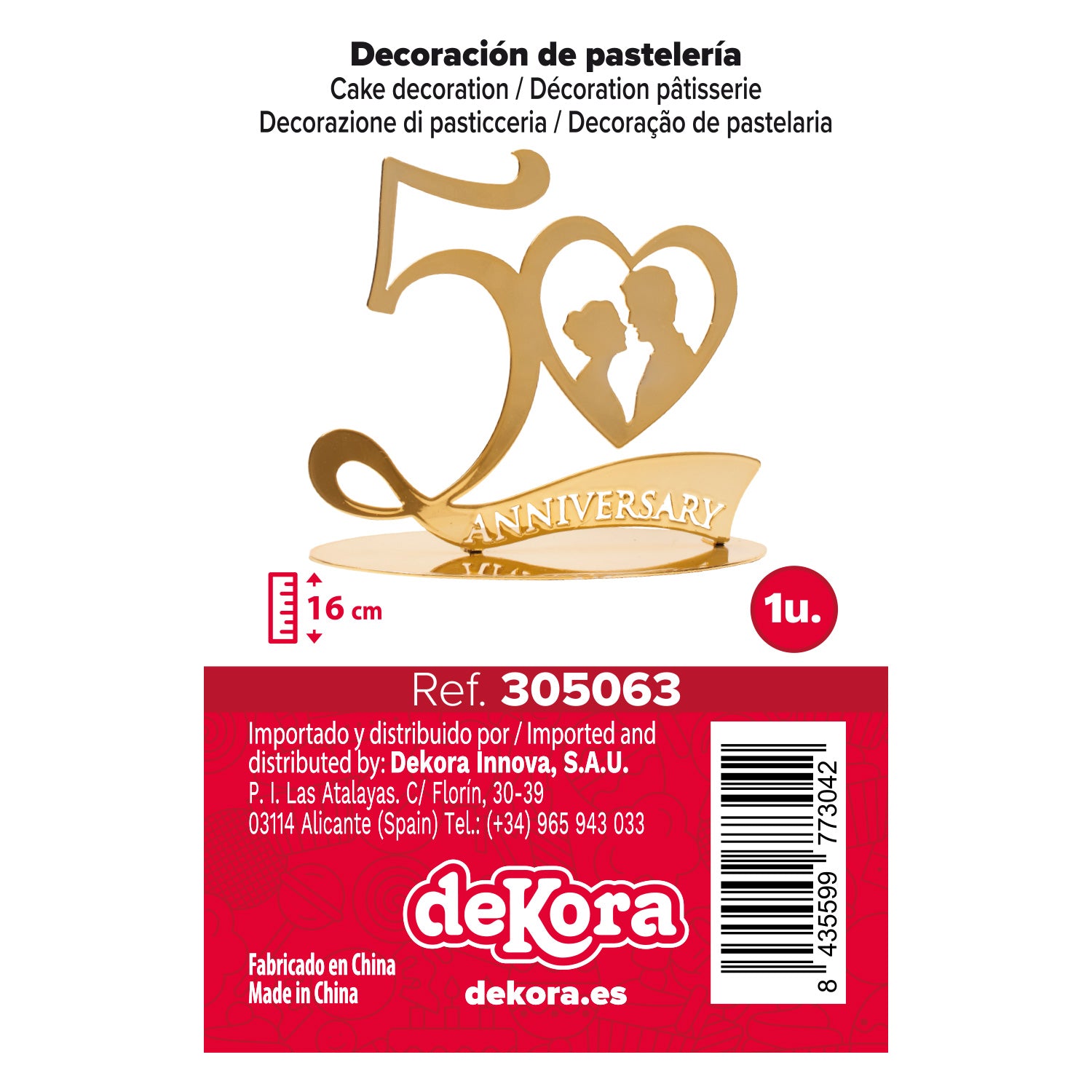 TOPPER PARA TARTAS 50 ANIVERSARIO METAL ORO 20X16 CM