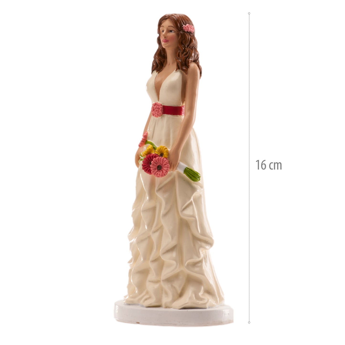 STATUETTA MATRIMONIO DONNA RAMO MARGHERITE COLORI 16CM