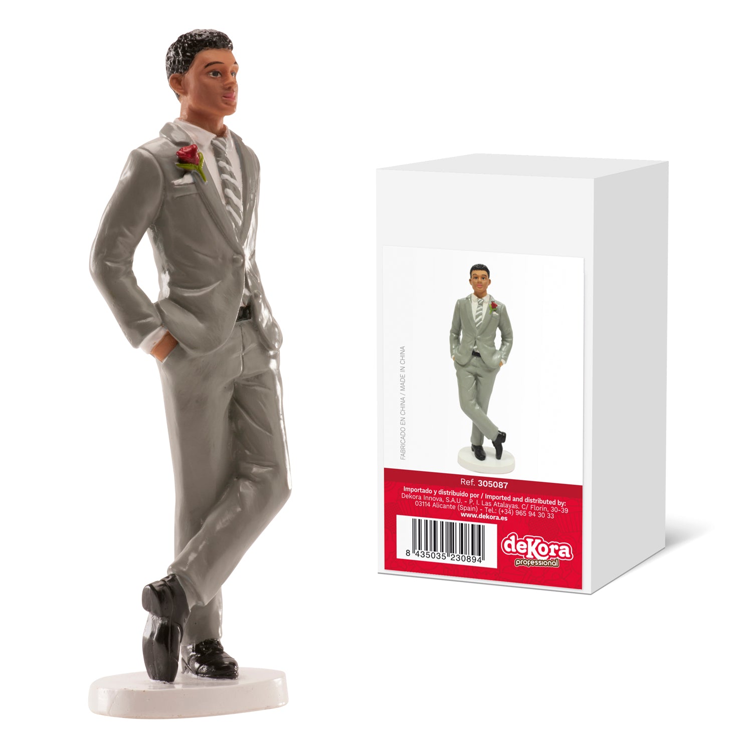 FIGURINE HOMME MARIAGE "COSTUME GRIS" 16 CM