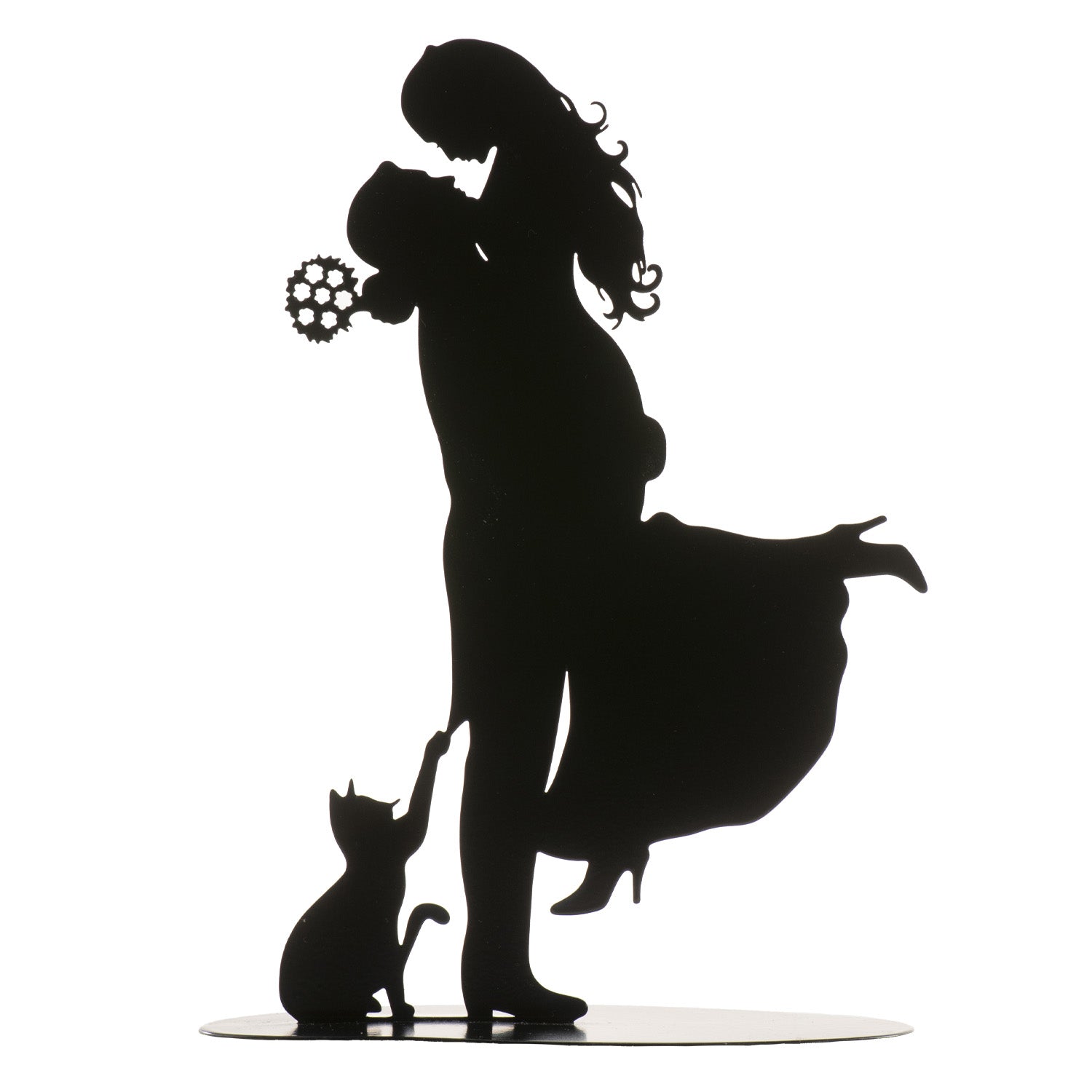 PAREJA BODA CON GATO DE METAL NEGRO 18CM