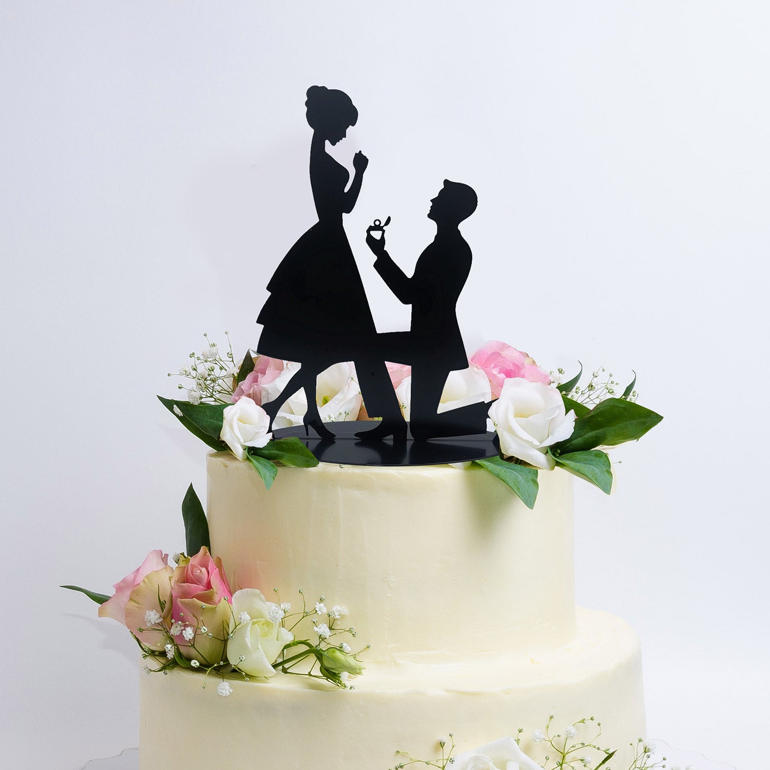 COUPLE DE DEMANDE EN MARIAGE EN MÉTAL NOIR 18CM