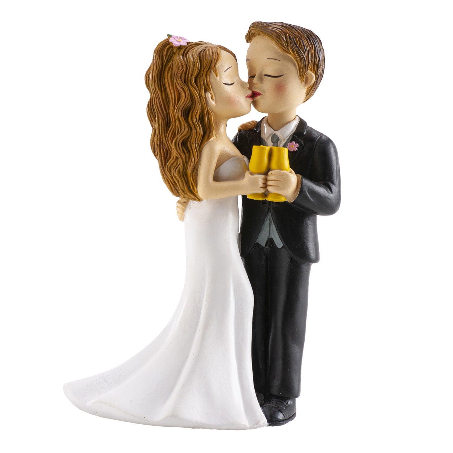 PAREJA DE BODA CON COPA Y BESO 16CM