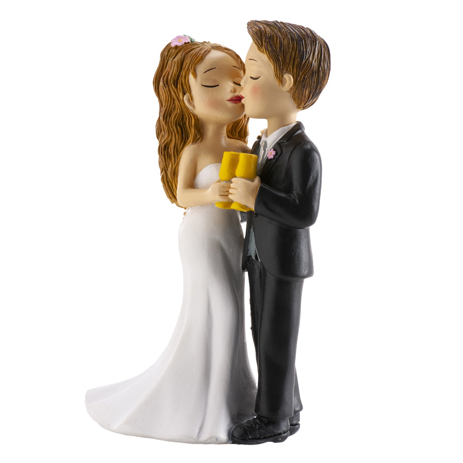 COUPLE DE MARIÉS AVEC VERRE ET BAISER 16CM