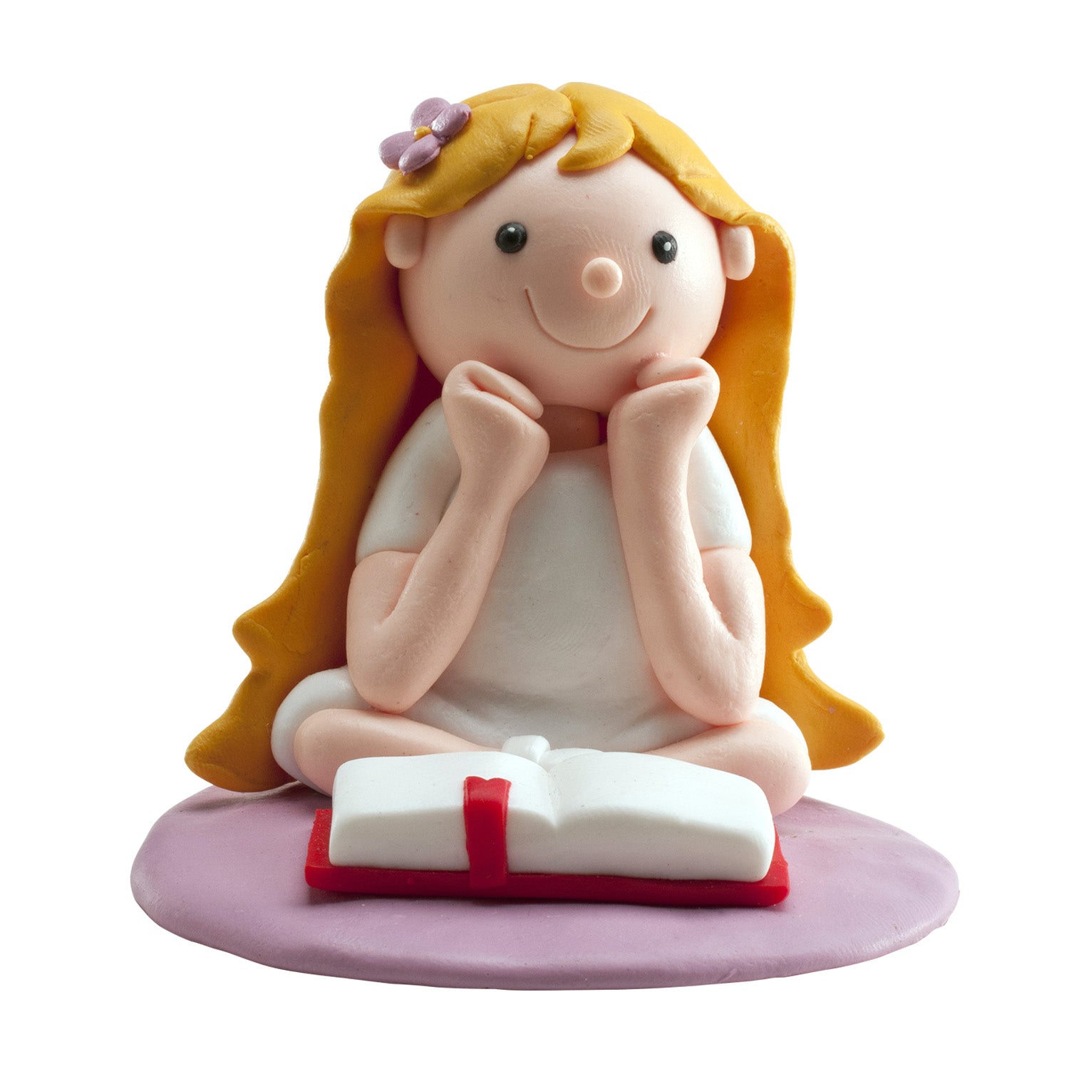 FIGURA DE CLAY TARTA COMUNIÓN NIÑA SENTANDA 8 cm