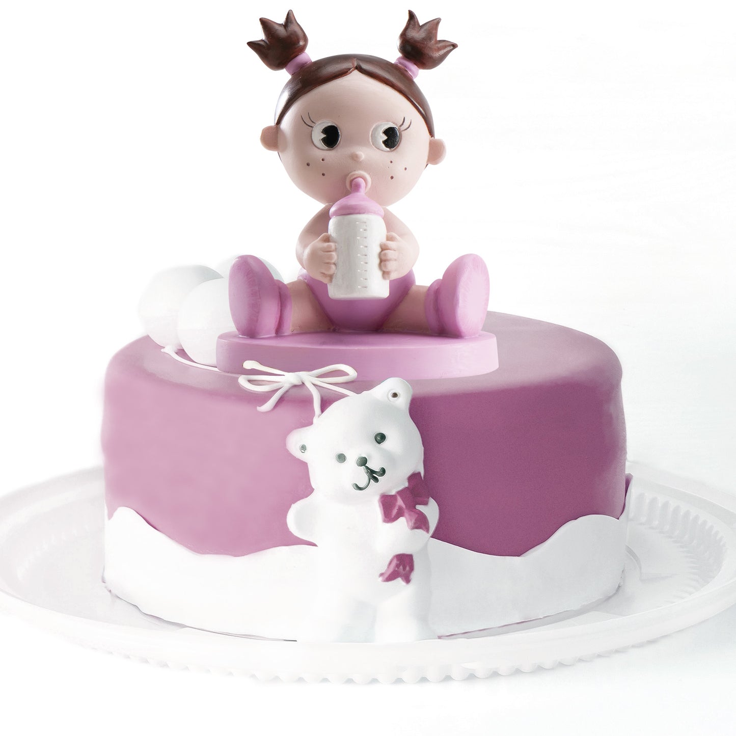 TORTA BATTESIMO FIGURA BAMBINA CON BIBERON 10CM