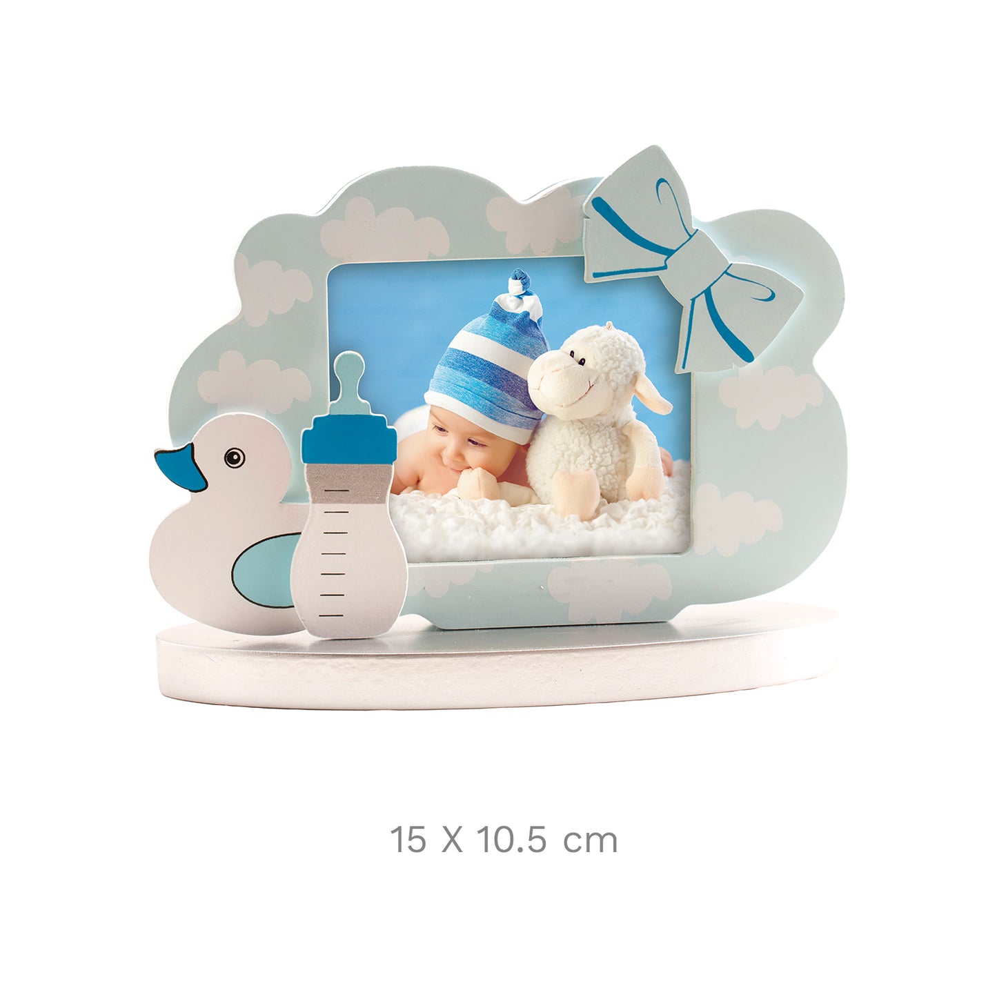PORTE PHOTO BAPTÊME PETIT CARNARD BLEU 15X10,5CM