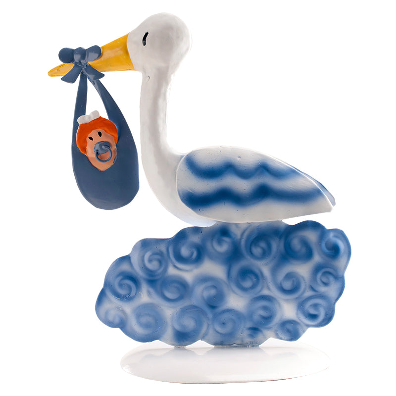 4 CICOGNA METALLO AZZURRO BAMBINO 18CM