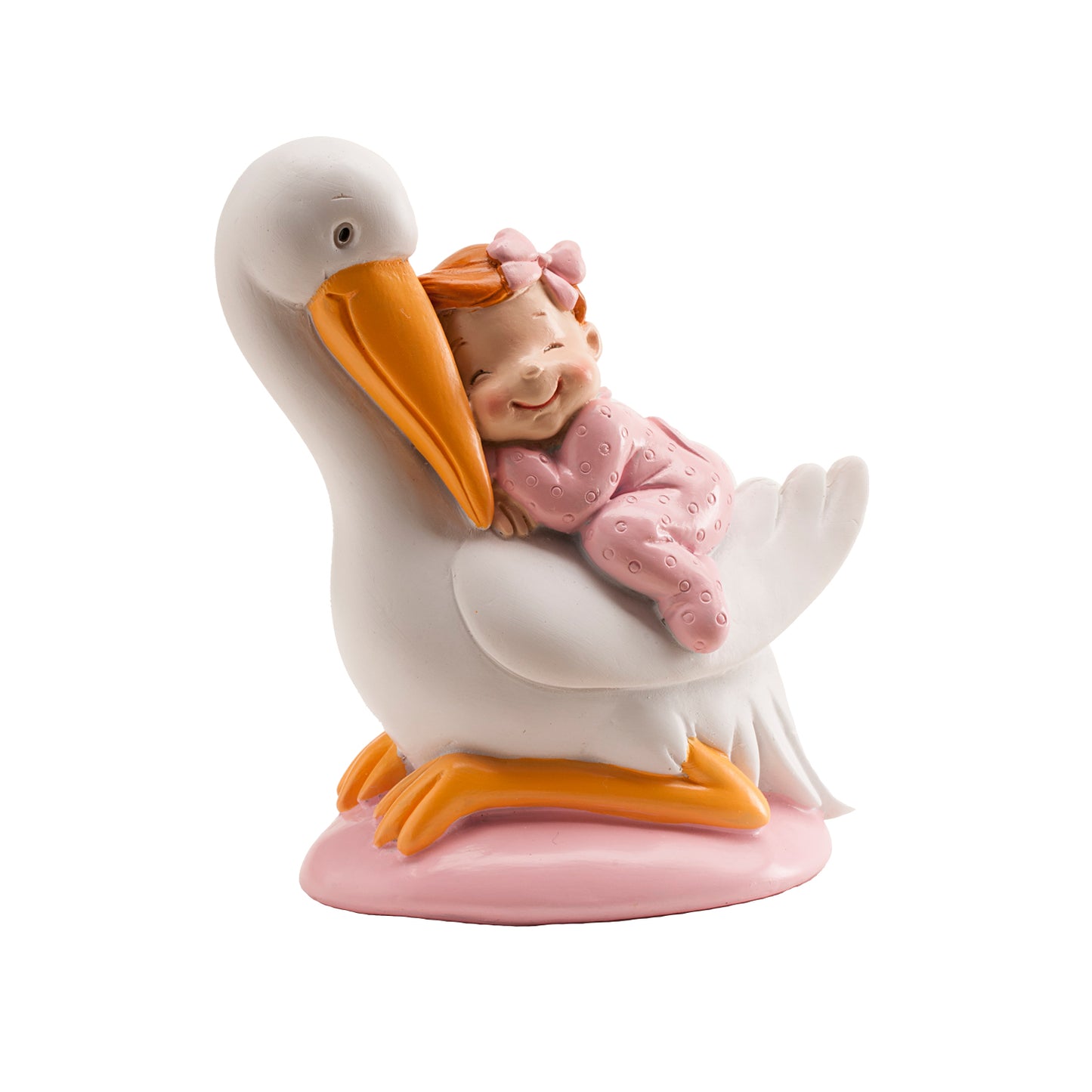 PINK SLEEPING STORK BAPTISM CAKE TOPPER 10CM