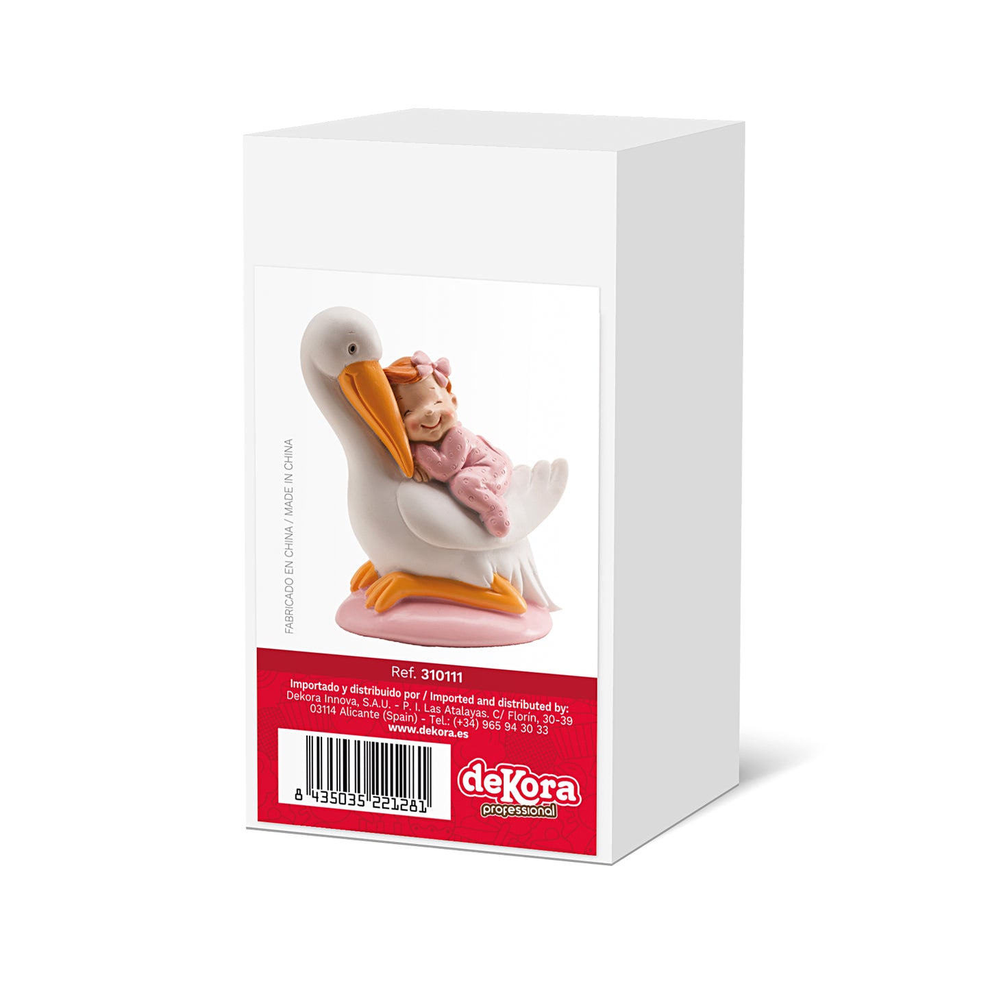 FIGURA PARA TARTA DE BAUTIZO CIGÜEÑA DORMIDA ROSA 10CM