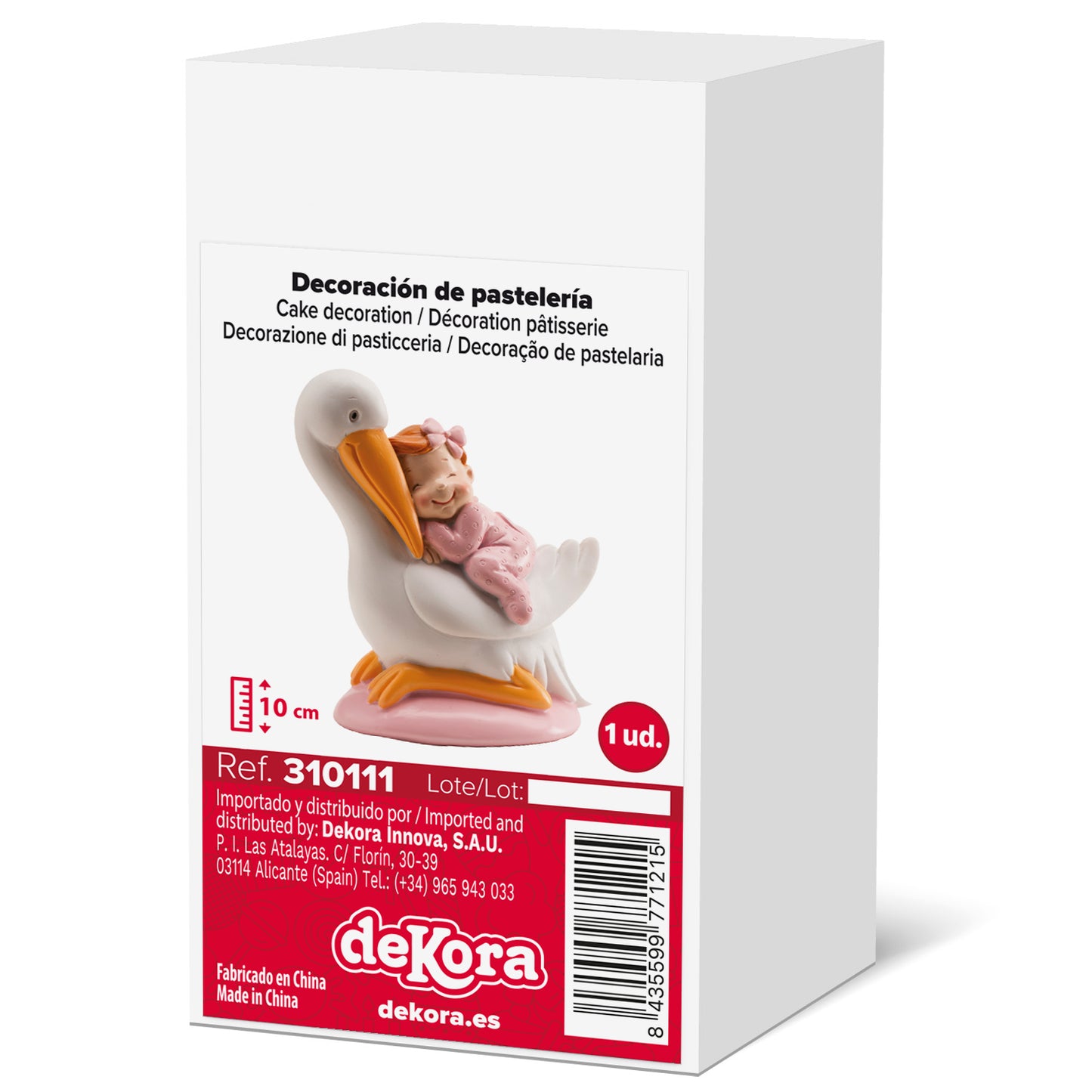 FIGURA PARA BOLO DE BAPTIZADO CEGONHA DORMINDO ROSA 10CM