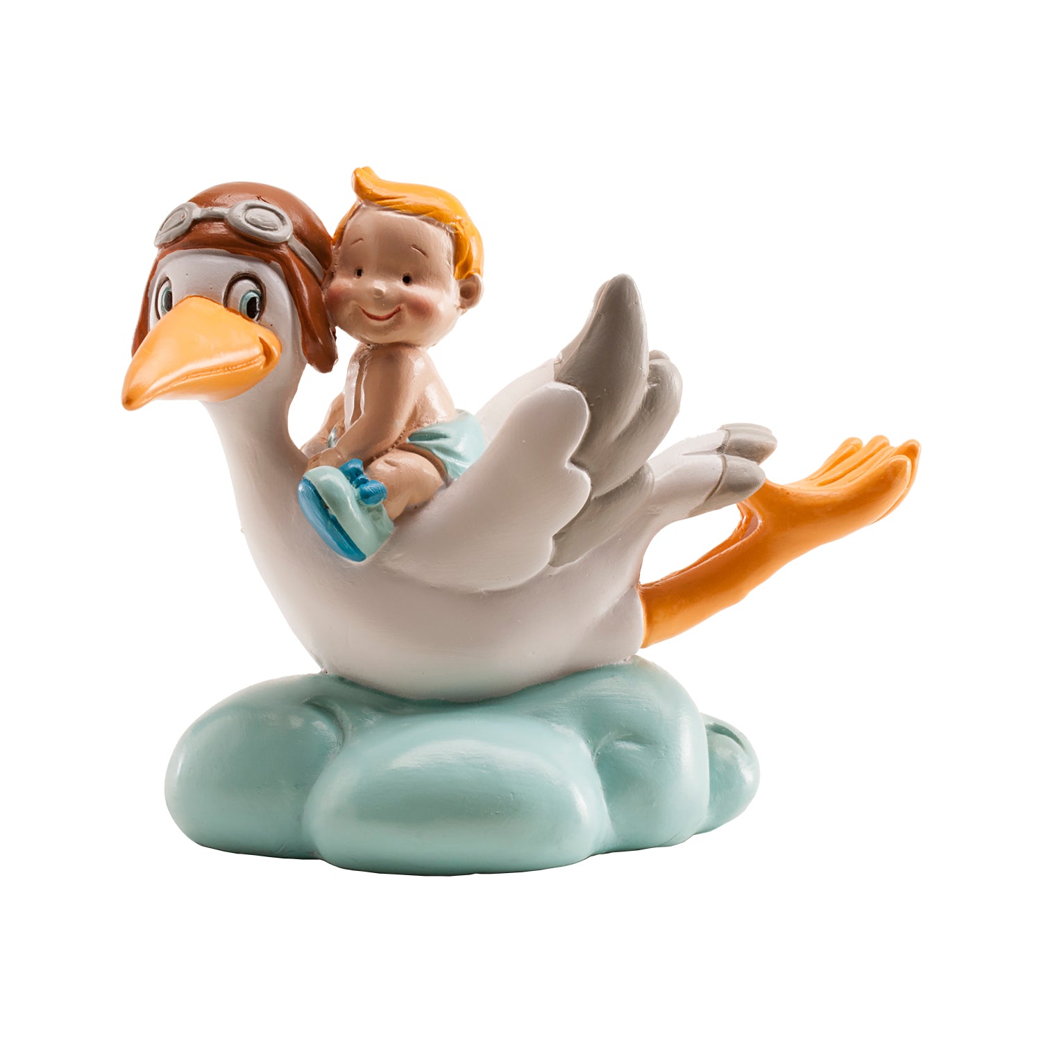 BLUE FLYING STORK BAPTISM CAKE TOPPER 10CM