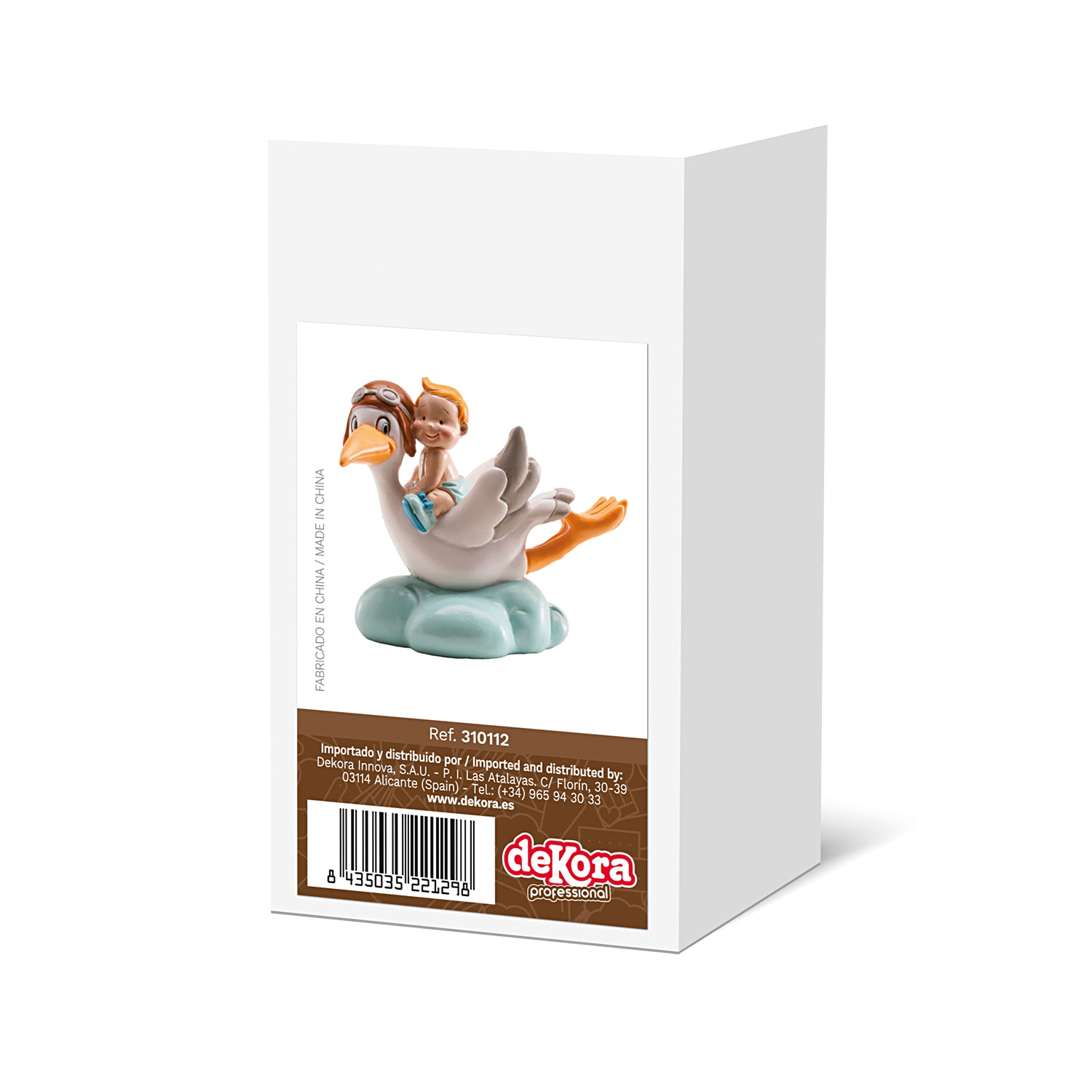 FIGURA PARA TARTA DE BAUTIZO CIGÜEÑA VOLANDO AZUL 10CM