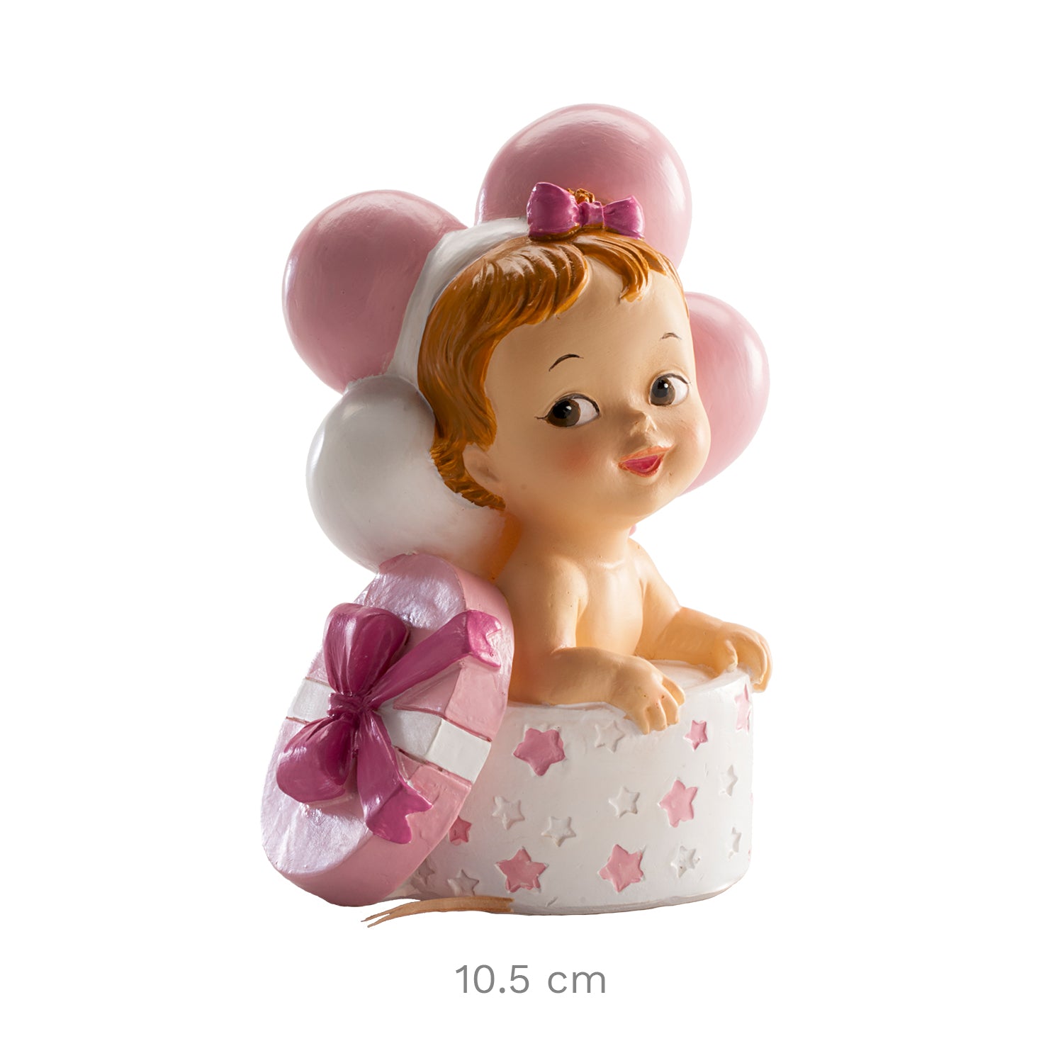 FIGURA TARTA BAUTIZO BEBÉ REGALO Y GLOBOS ROSA 10,5 CM