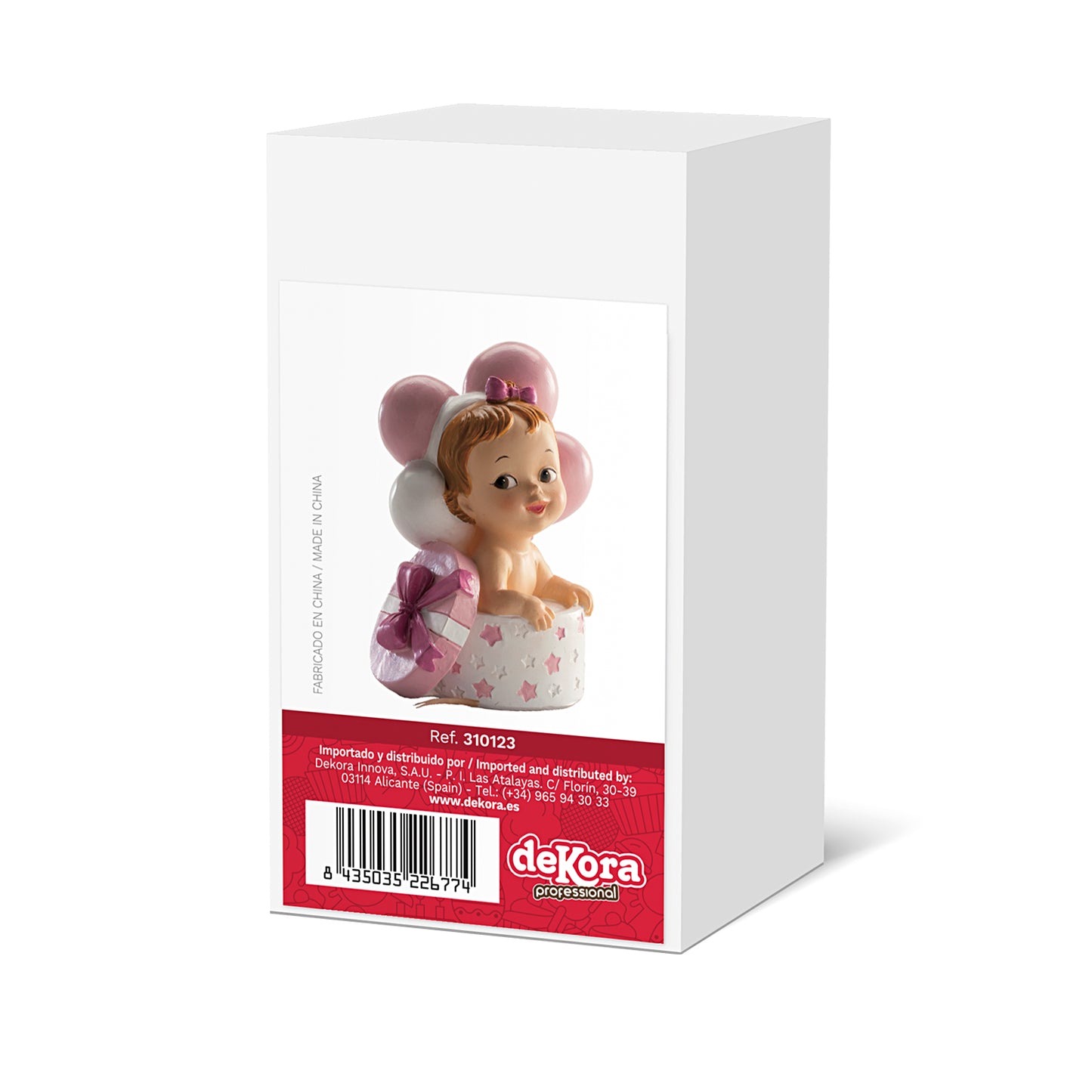 FIGURA TARTA BAUTIZO BEBÉ REGALO Y GLOBOS ROSA 10,5 CM