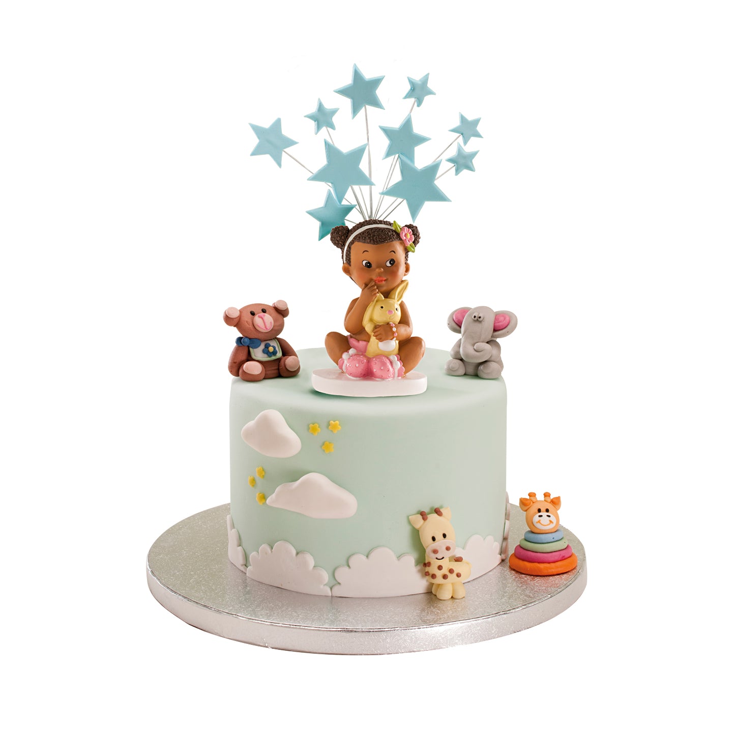 FIGURA TARTA BAUTIZO NIÑA SENTADA CON CONEJITO 10CM