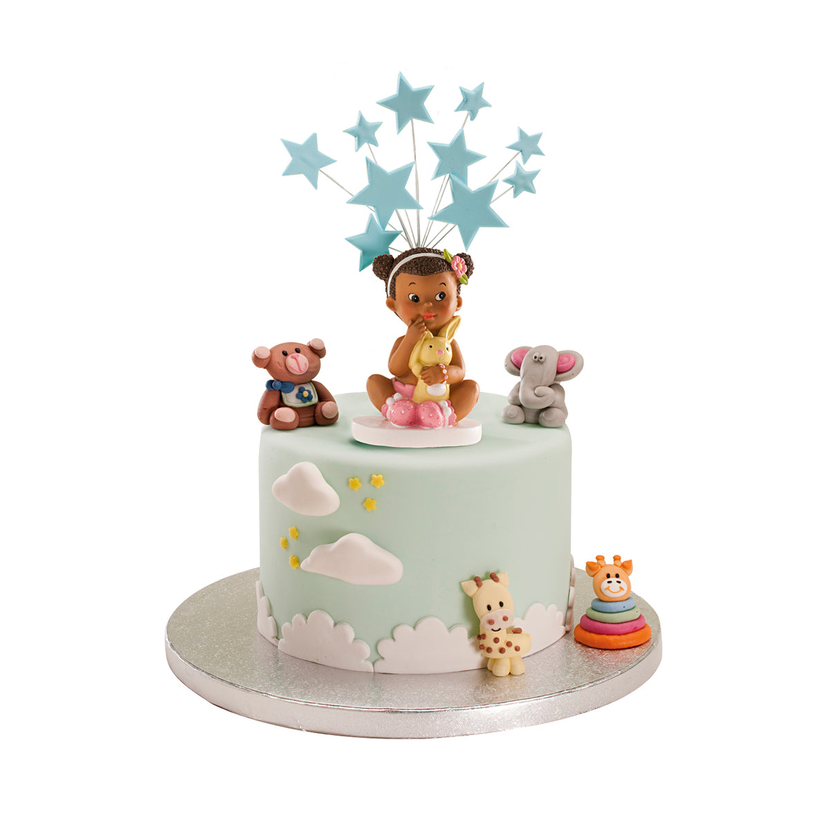 FIGURA TARTA BAUTIZO NIÑA SENTADA CON CONEJITO 10CM