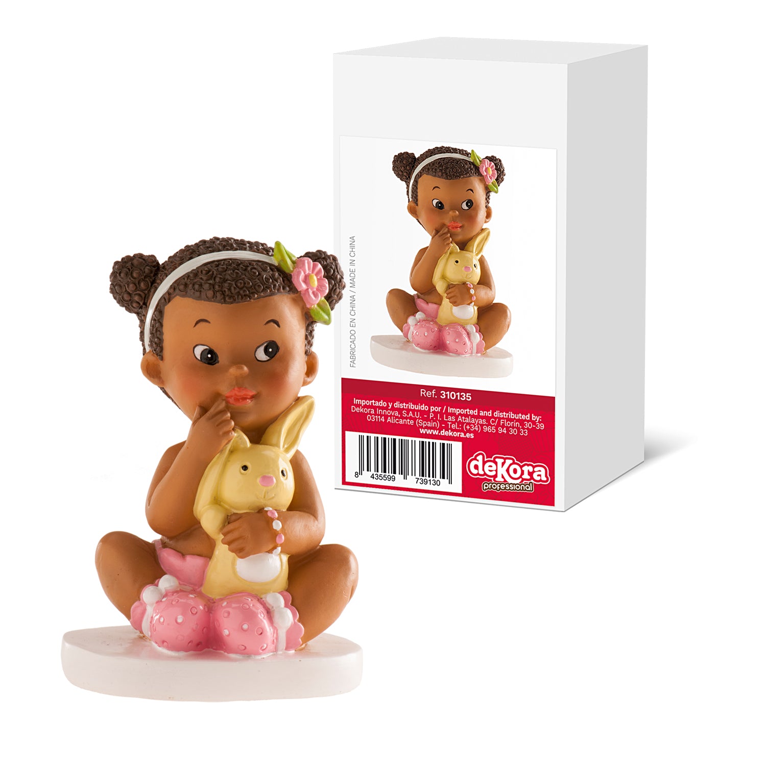 FIGURA TARTA BAUTIZO NIÑA SENTADA CON CONEJITO 10CM