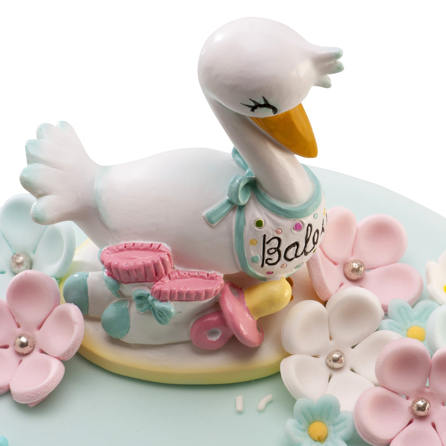 FIGURINE GÂTEAU BÂPTEME CIGOGNE BABY 10CM