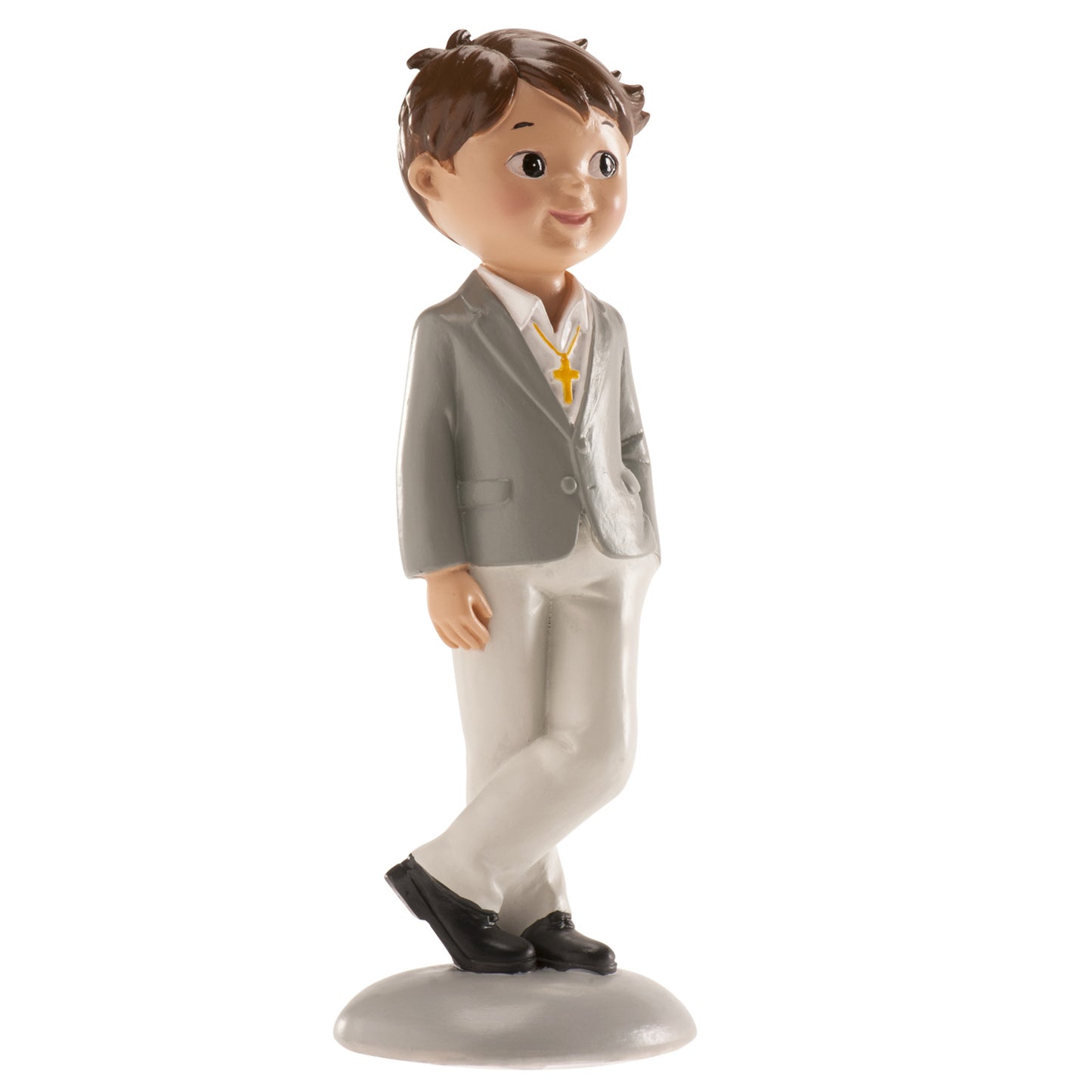 MENINO BOLO COMUNHAO VESTIMENTA CINZA NICO 15 CM