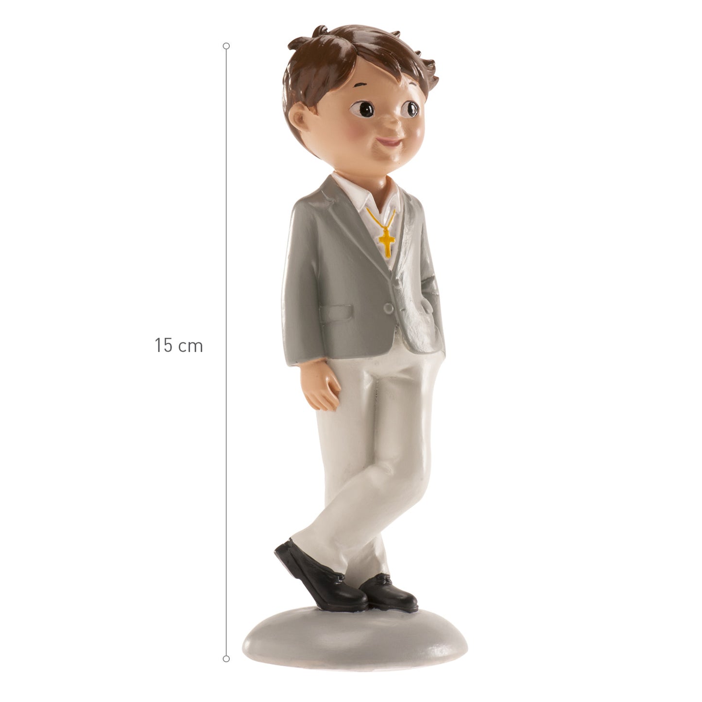 MENINO BOLO COMUNHAO VESTIMENTA CINZA NICO 15 CM
