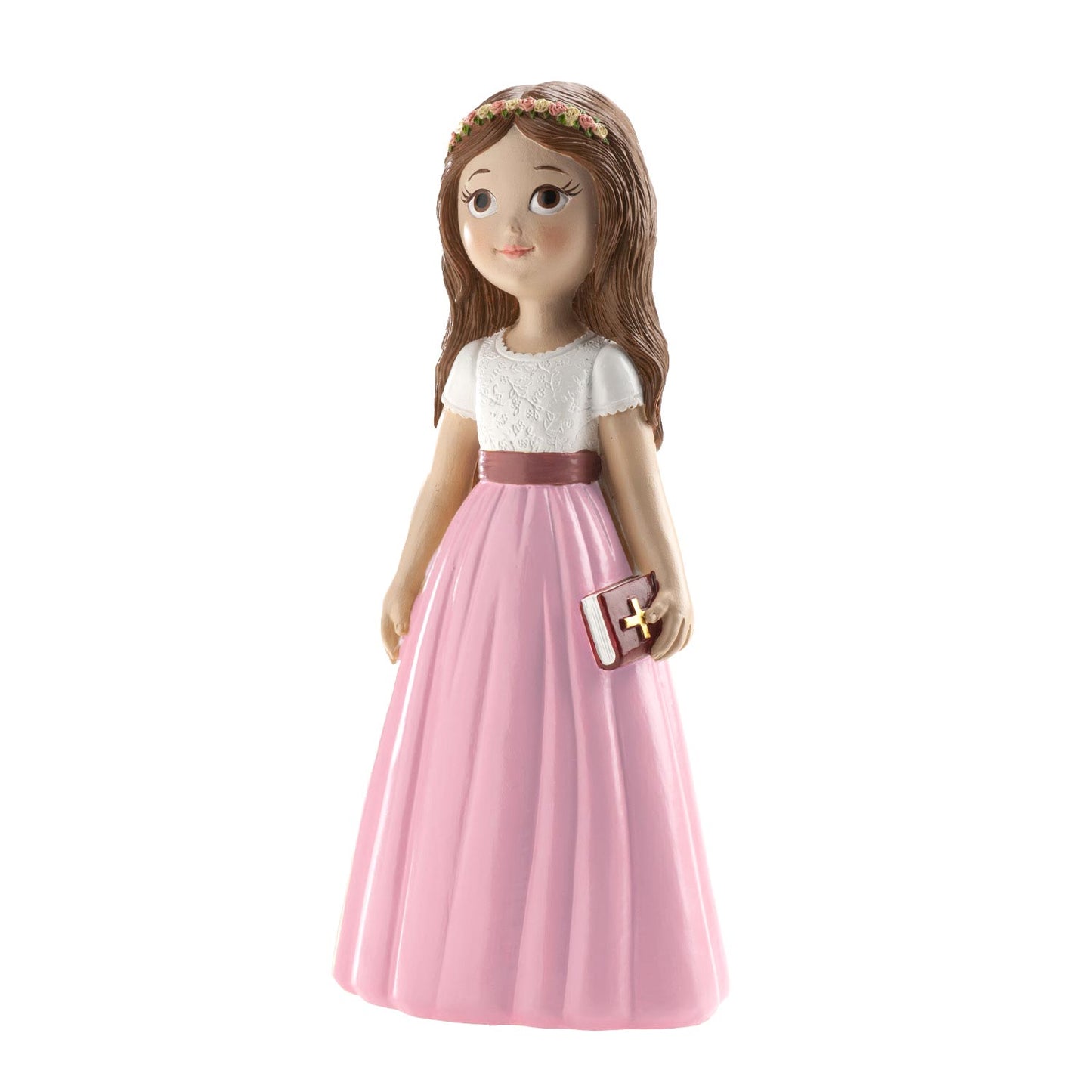 FIGURINE GÂTEAU COMMUNION JUPE ROSE 16CM