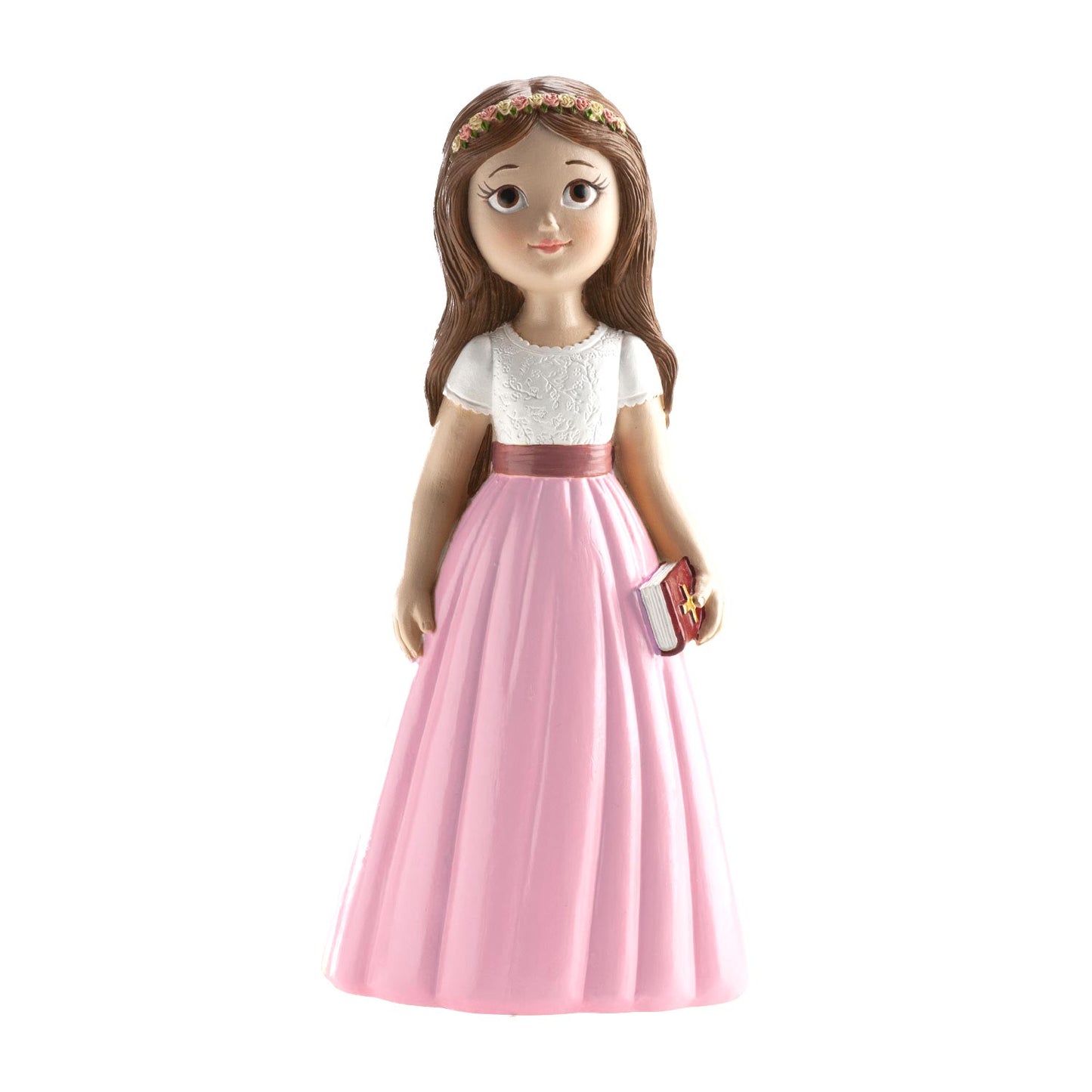 FIGURINE GÂTEAU COMMUNION JUPE ROSE 16CM